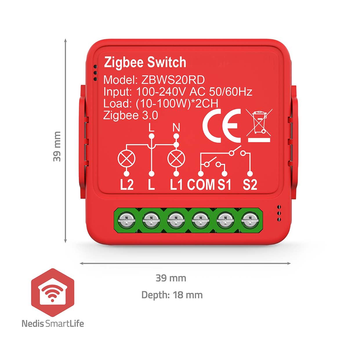 Nedis SmartLife Built-in Module | Double Switch | 2 x 100 W | Terminal Connection | App available for: Android™ / IOS