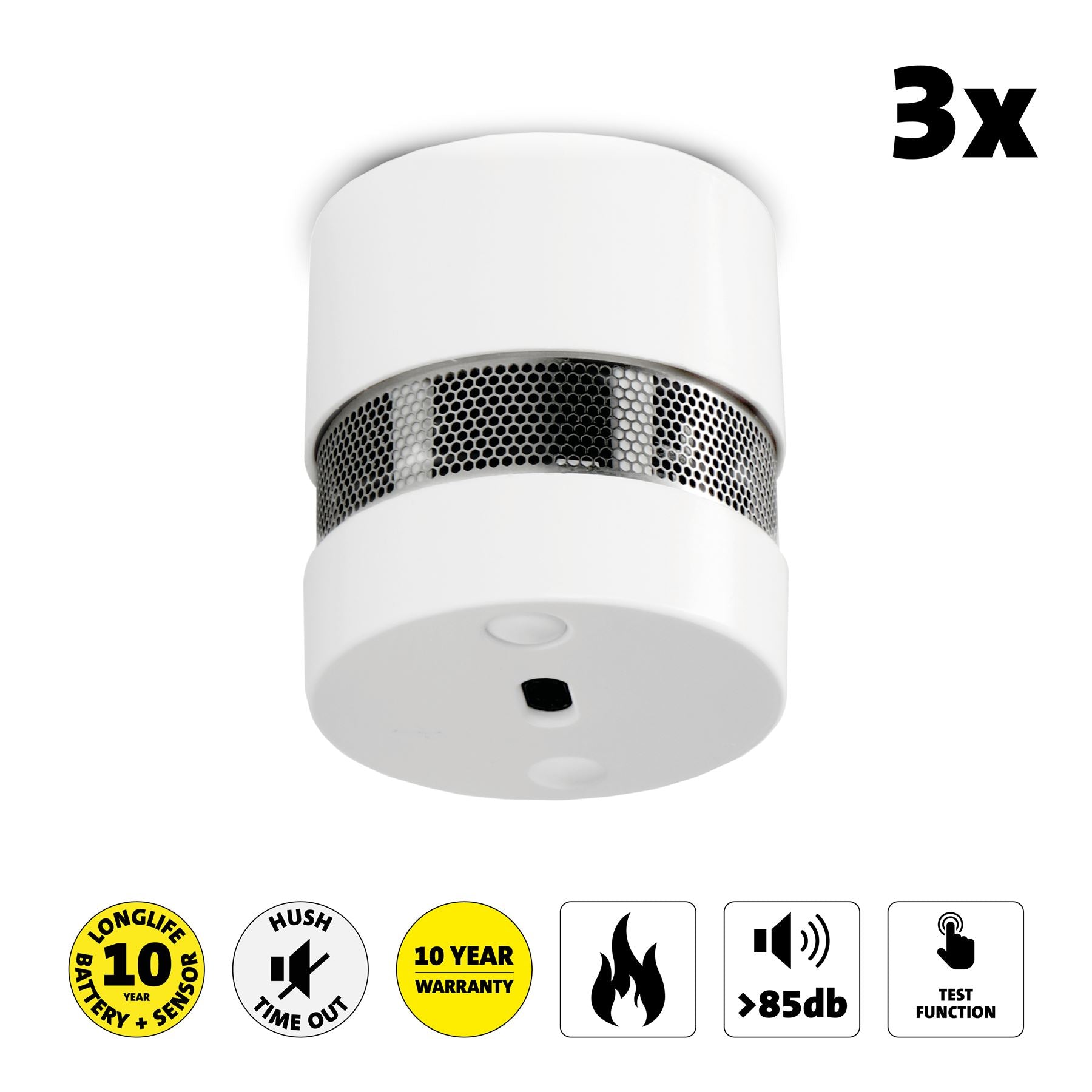Alecto SD1020 Mini Smoke detector with Runtime Sensor | >85 dB | 10 Year Battery Included | EN14604:2005/AC:2008 | White | 3 Pack