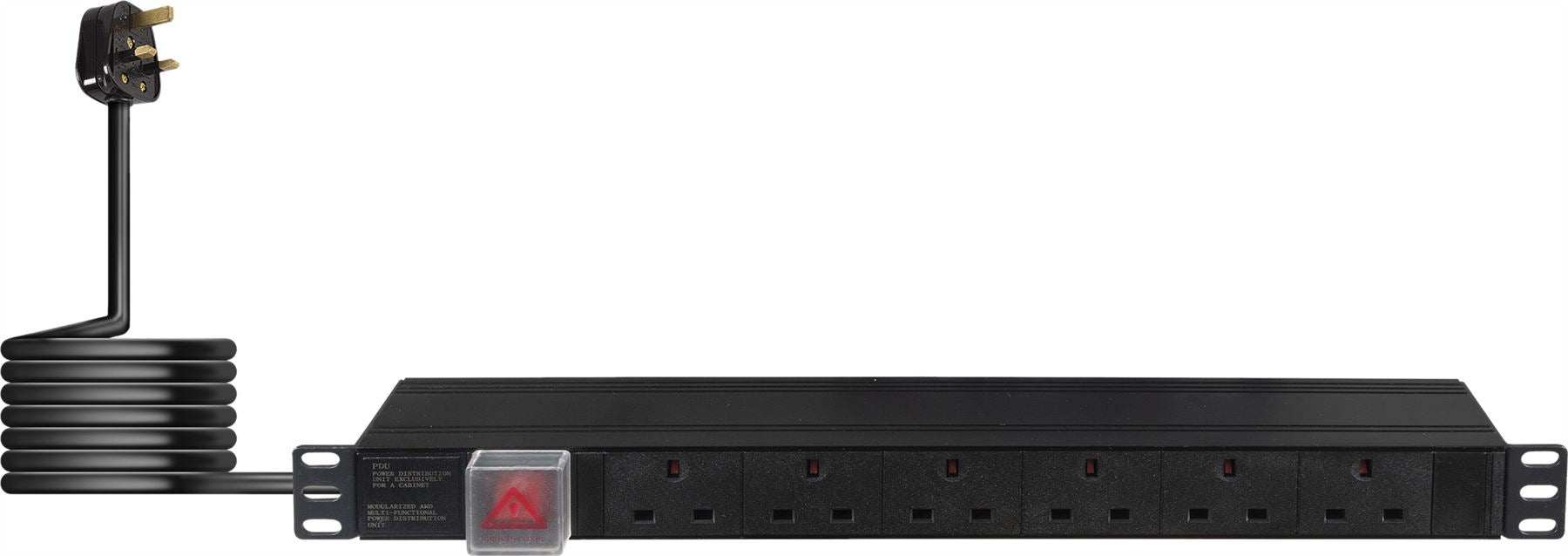 6-Way Horizontal 13A Switched PDU 19-Inch 1U Standardised Power Distribution Unit 2m Lead