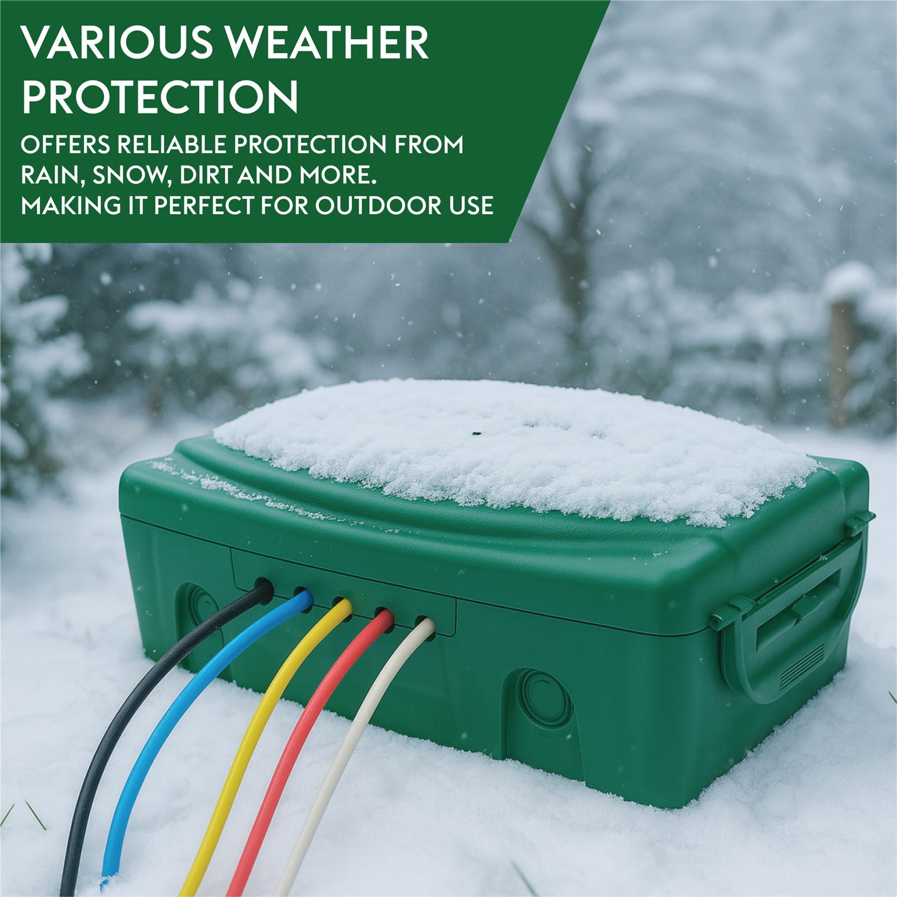 Outdoor IP54 Rated Weatherproof Electrical Connection Box for Extension Leads and Sockets, Green
