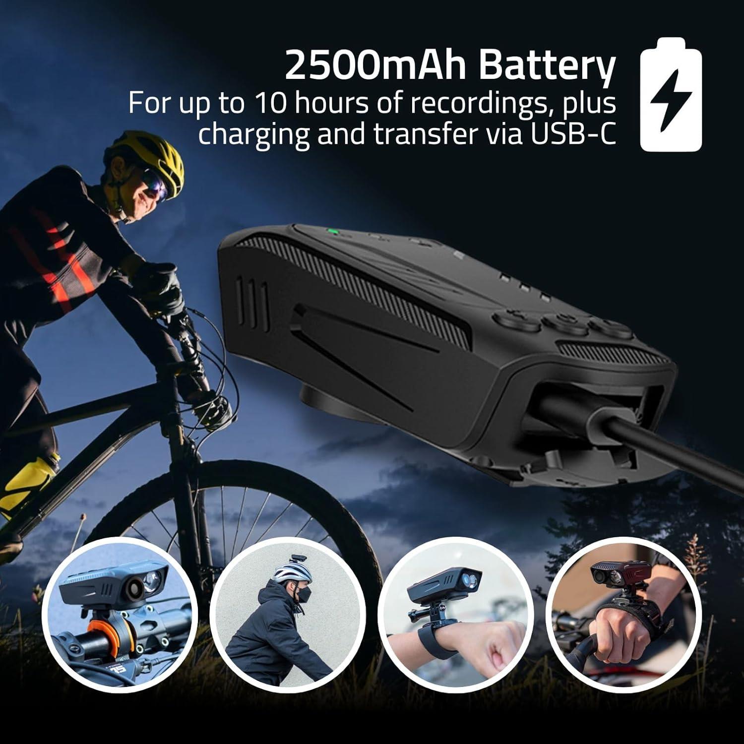 Nedis 3-in-1 Full HD Cycling Camera with Bike LED Head Light & Horn, 1080p 2MP, 600lm Night Mode, Waterproof, USB-C, 10hr Battery, MicroSD Slot � Black