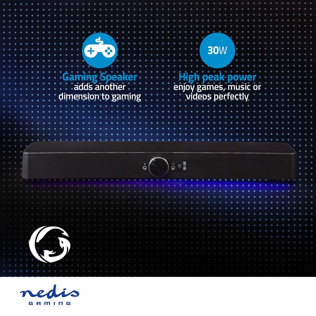 Nedis Gaming Speaker | Speaker channels: 2.0 | USB Powered | 3.5 mm Male | 30 W | LED | Volume control | Connection output: 1x 3.5 mm