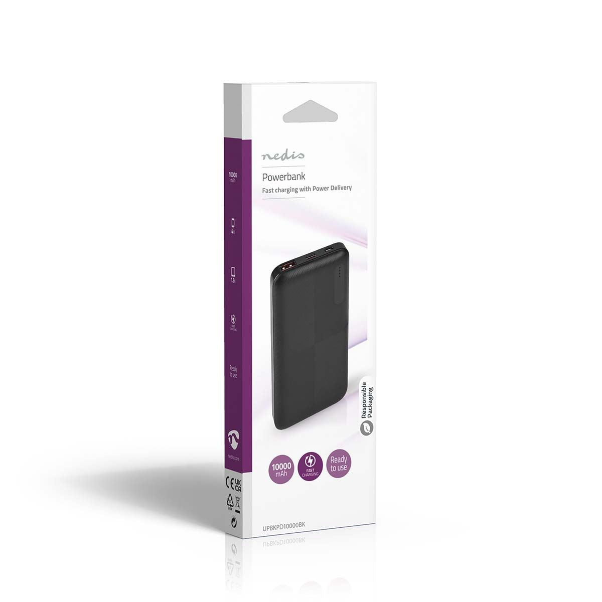 Nedis Powerbank | 10000 mAh | 1.5 / 2.0 / 3.0 A | Number of outputs: 2 | Output connection: 1x USB-A / 1x USB-C™ | Input connection: 1x Micro USB / 1x USB-C™ | PD2.0 18W | Lithium-Polymer