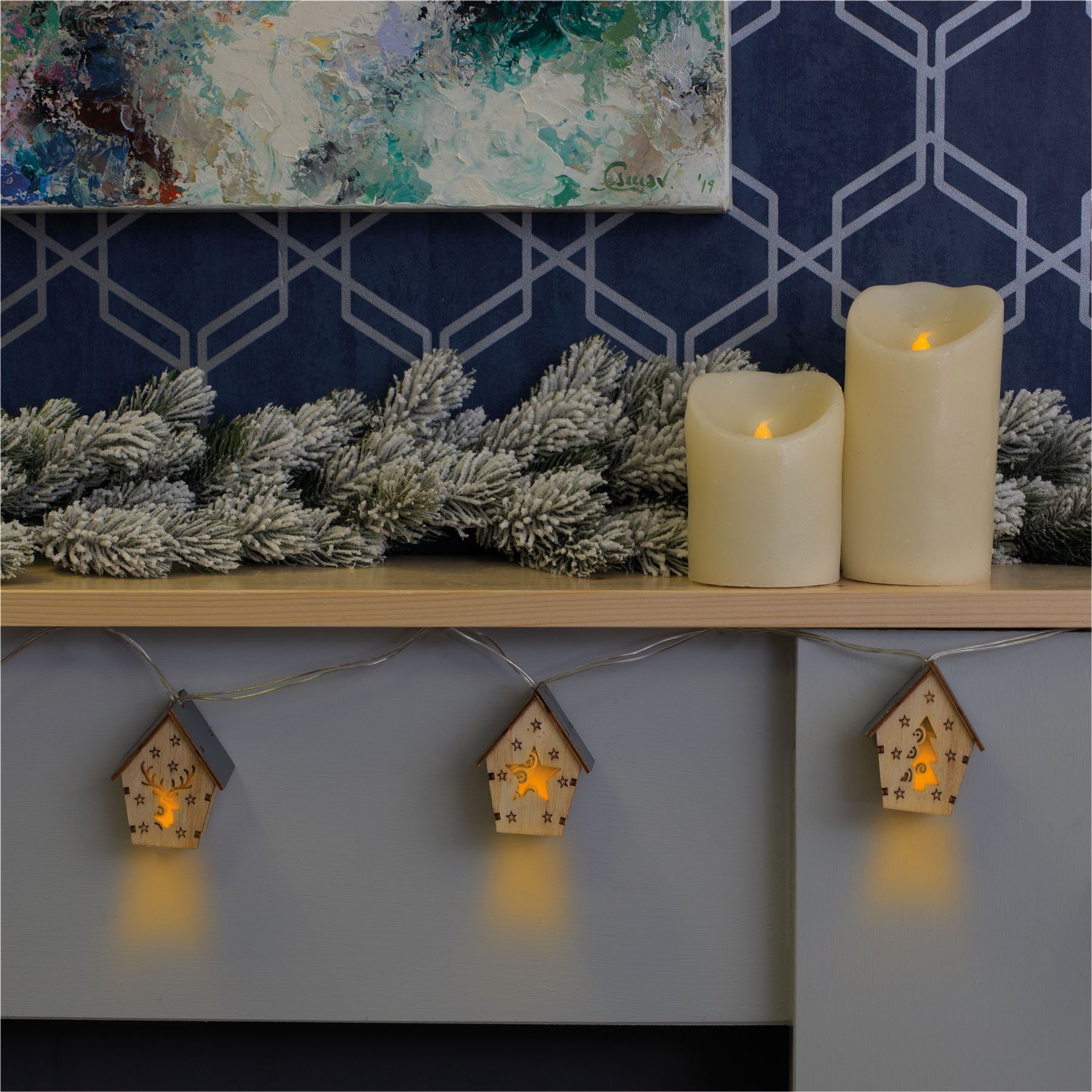 Christmas 10 x Wooden House Fairy LED Light String Tree Star Reindeer Decoration 2m