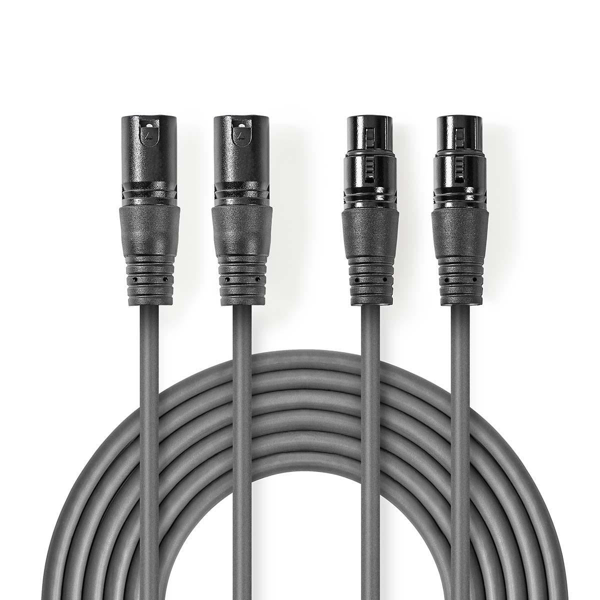 Nedis Balanced Audio Cable | 2x XLR 3-Pin Male | 2x XLR 3-Pin Female | Nickel Plated | 5.00 m | Round | PVC | Dark Grey | Carton Sleeve