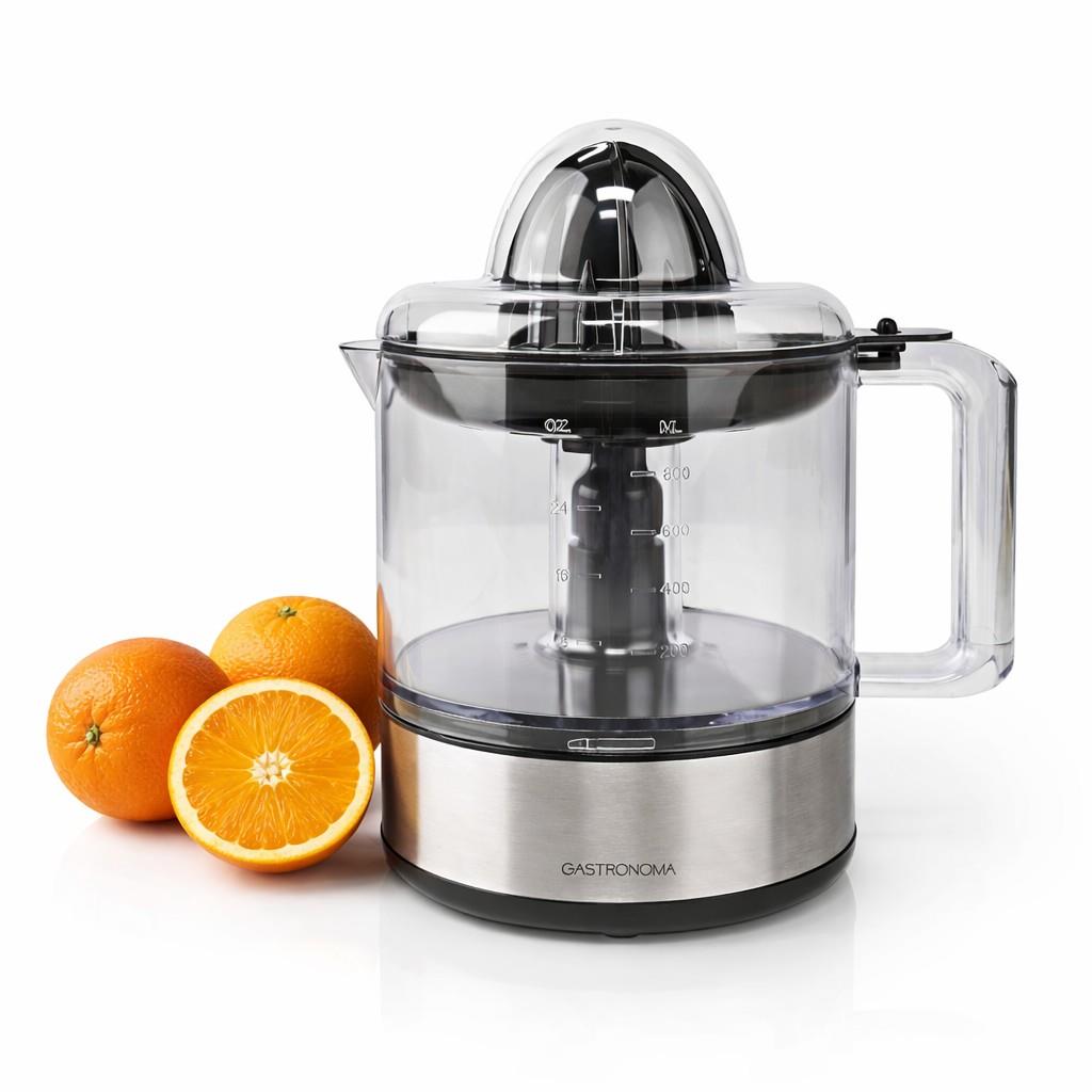 Gastronoma 800ml Electric Citrus Press Juicer with Adjustable Pulp Filter, 2x Cones and Easy Pour Spout - Black/Silver