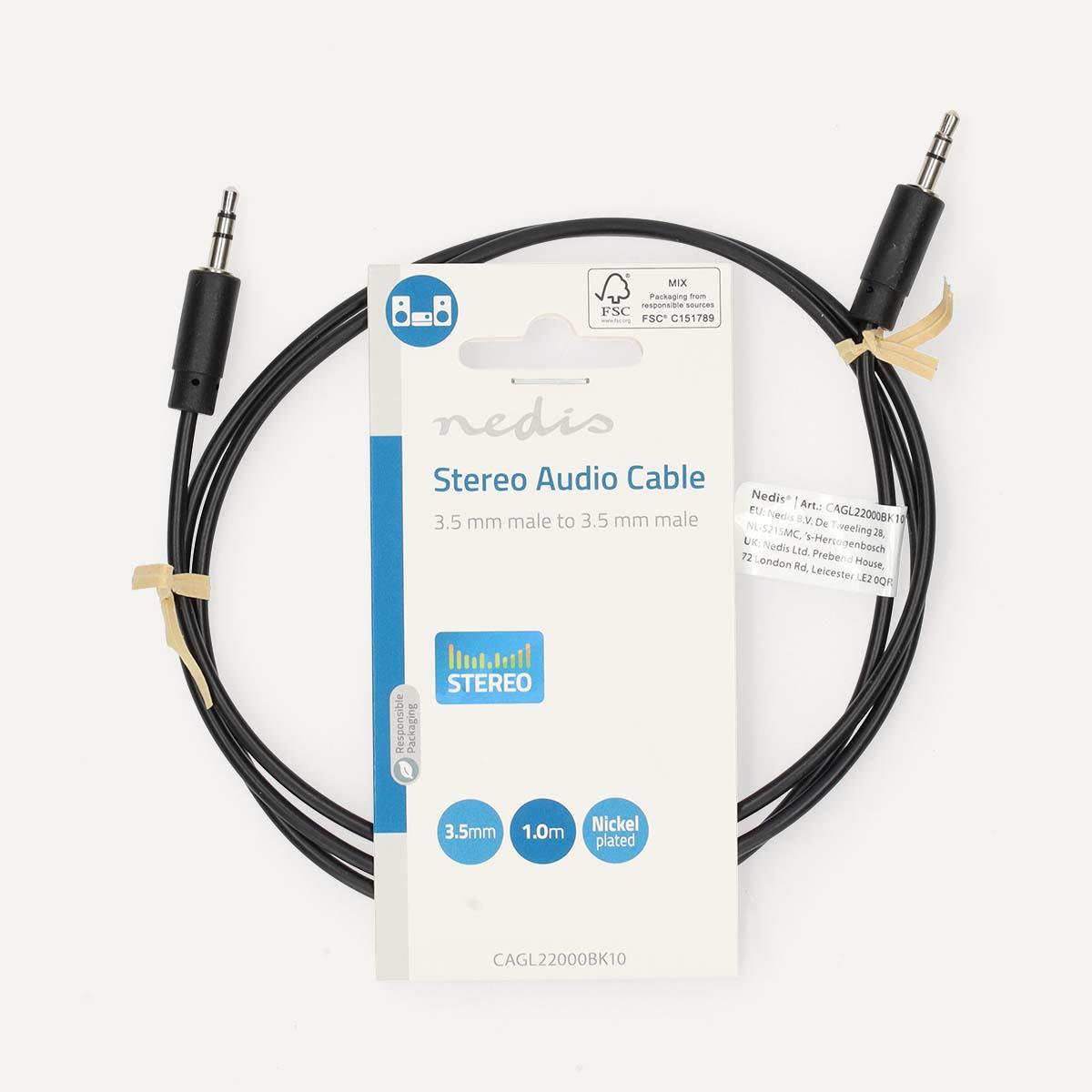 Nedis Stereo Audio Cable | 3.5 mm Male | 3.5 mm Male | Nickel Plated | 1.00 m | Round | Black | Tag