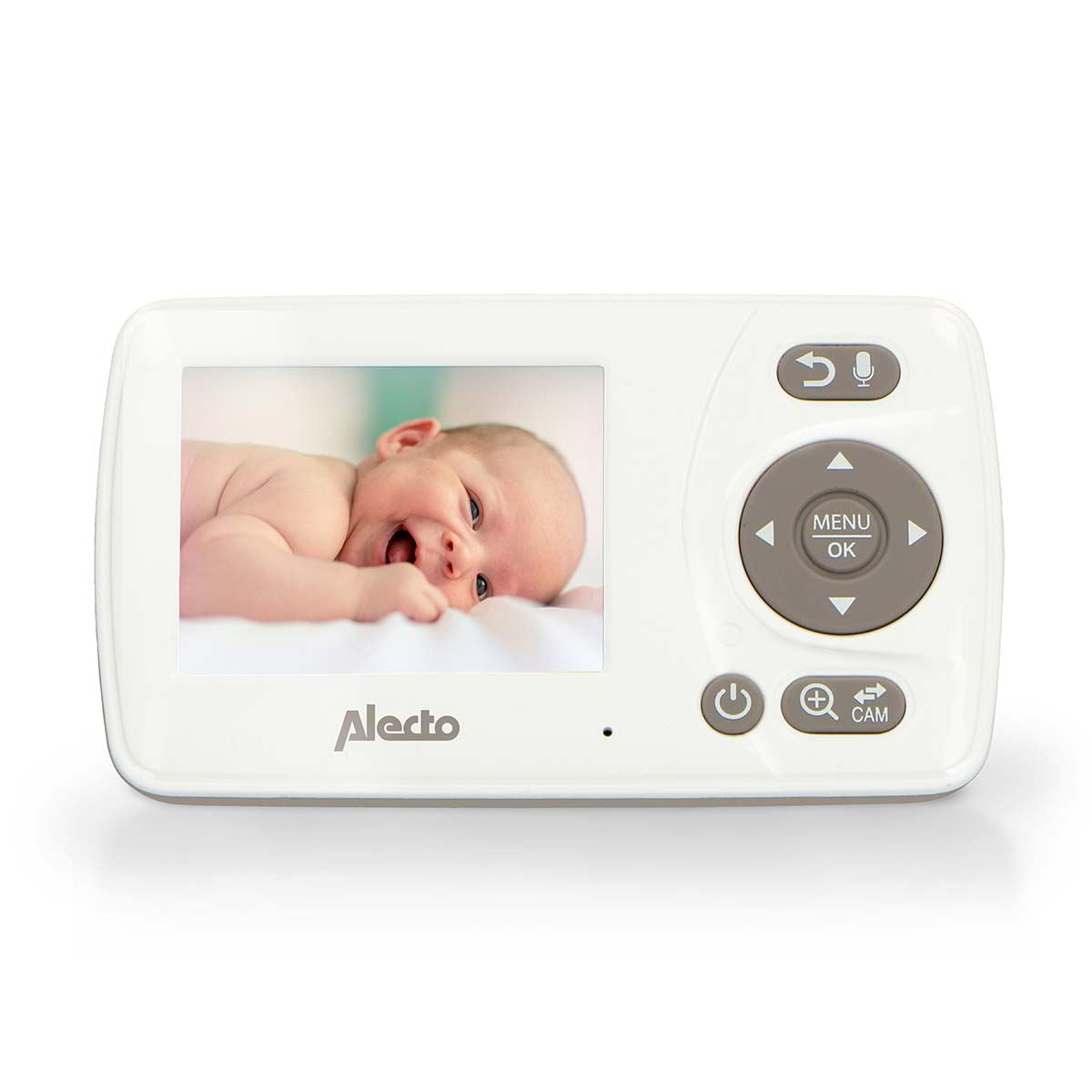 Alecto DVM-71 Video Baby Monitor with Camera, 2.4" Inch No Wifi Baby Monitor, Temperature, Night Vision, Lullaby, Two-Way Audio - White / Taupe
