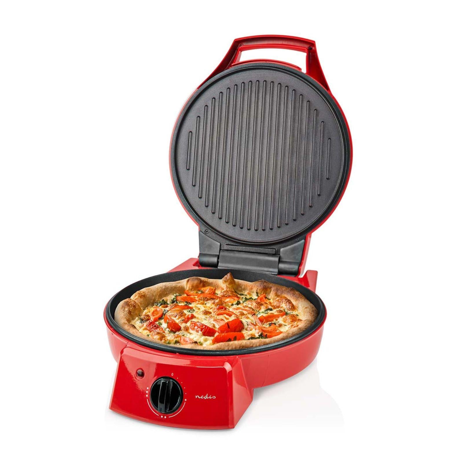 Nedis Electric Pizza Maker & Grill, 1800W, with Non-Stick 12" Plates, Adjustable Temperature & 180° Opening