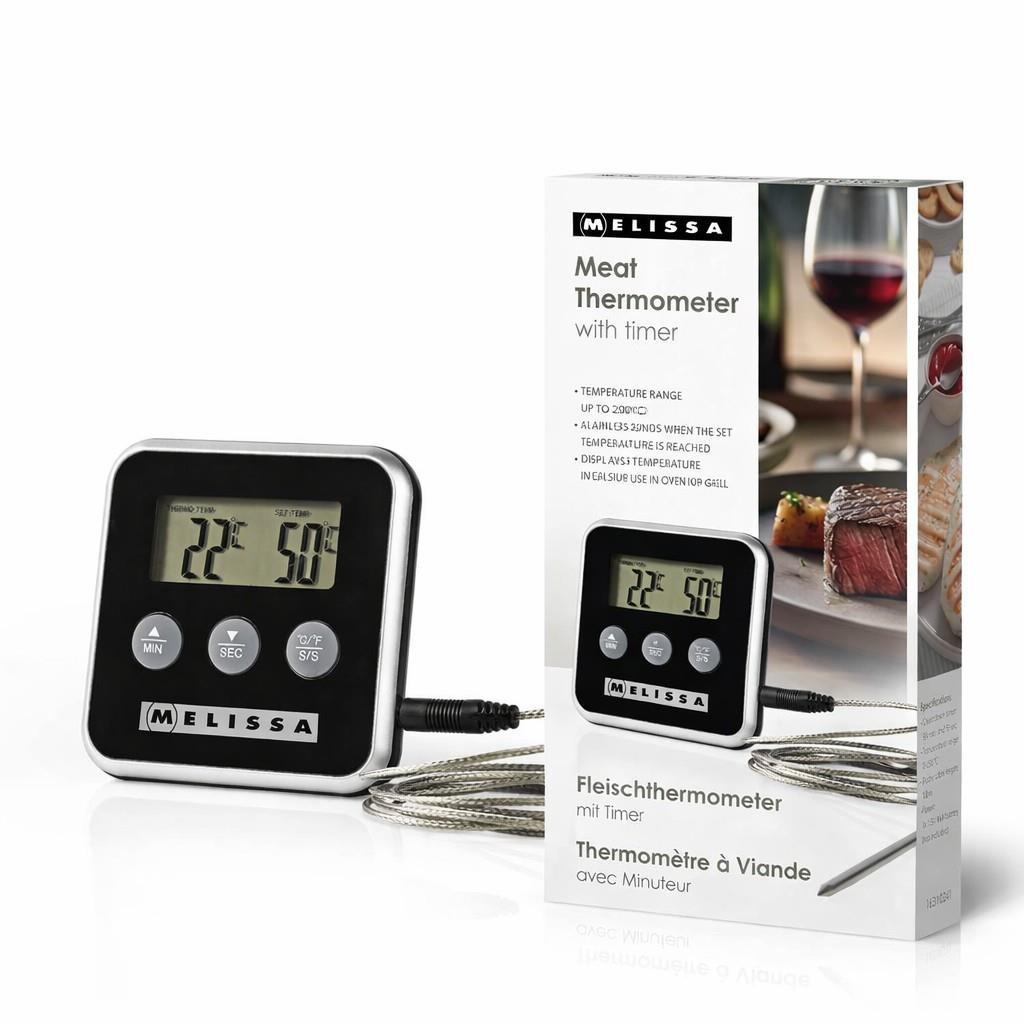MELISSA Meat Thermometer | Alarm / Timer | LCD Display | 0 - 250 °C | Black / Silver