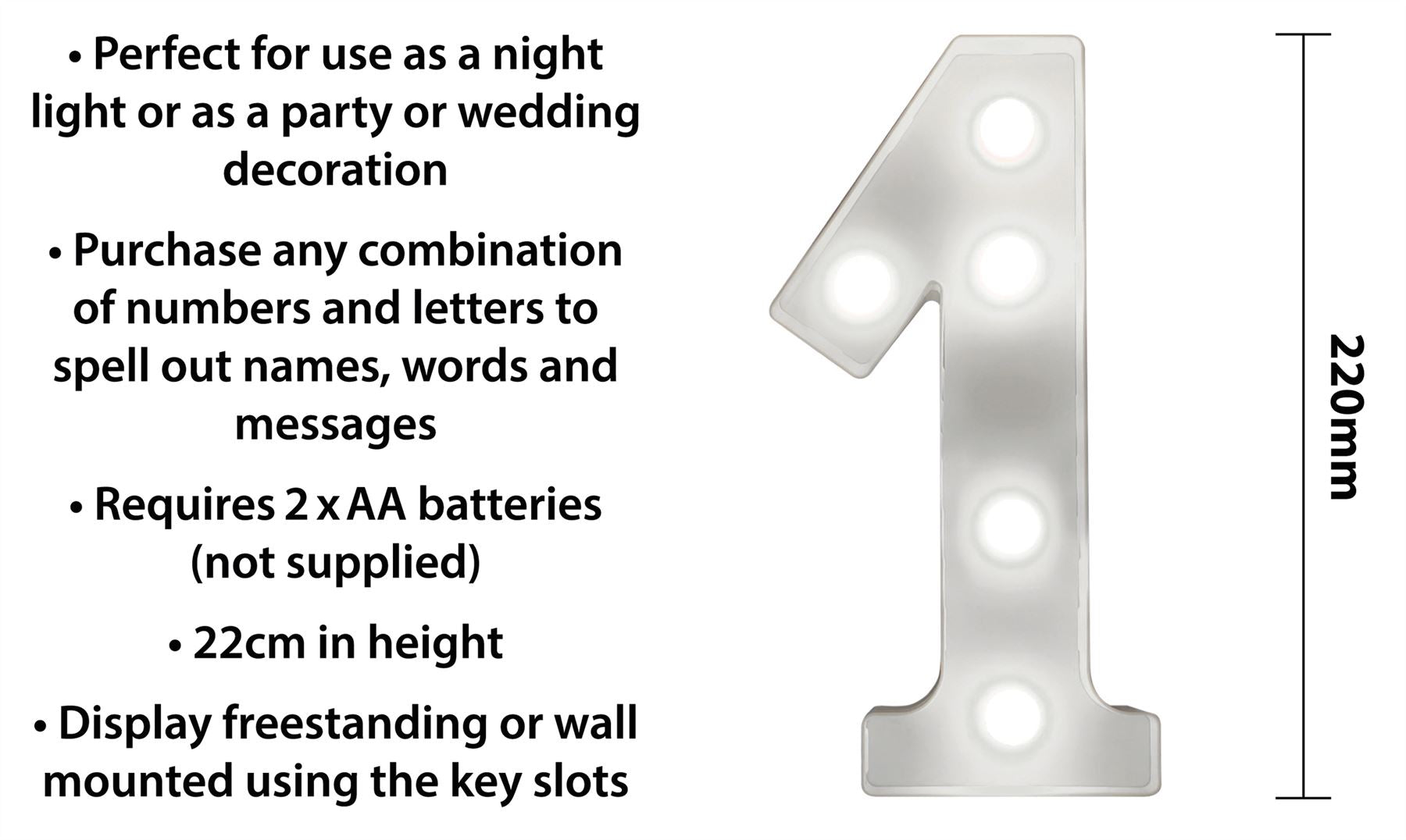 "1" Light Up 3D LED 22cm Numbers Party Birthday Wedding Battery Operated