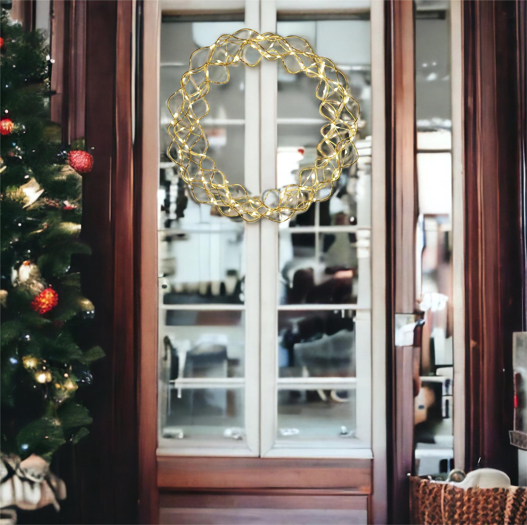 Outdoor 140 LED Copper Gold Christmas Wreath with Timer Power Supply and 10m Lead