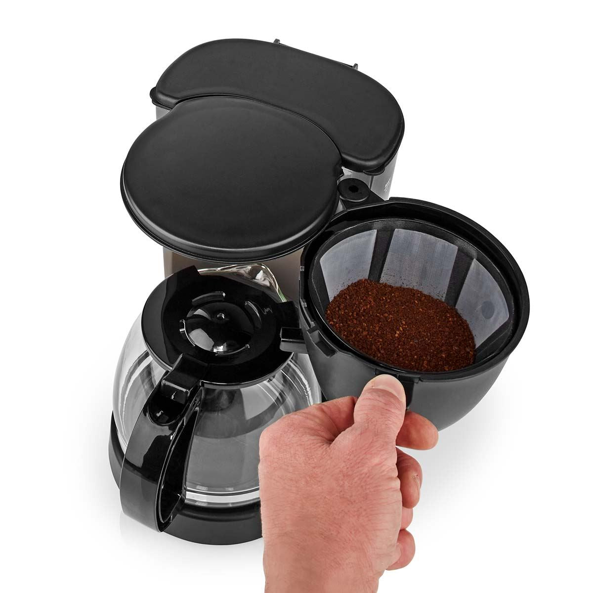 Nedis Coffee Maker 1.25L Easy to Use Keep Warm Function Nylon Reusable Filter - Black
