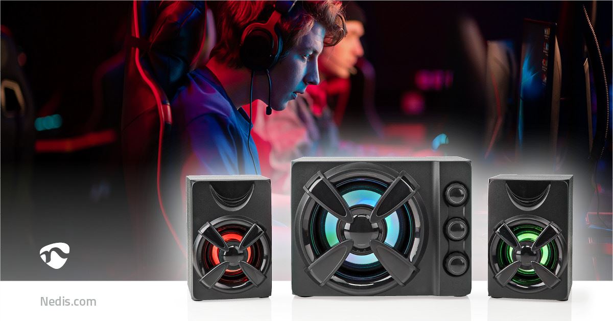 Nedis Gaming Speaker | Speaker channels: 2.1 | USB Powered | 3.5 mm Male | 33 W | LED | Volume control