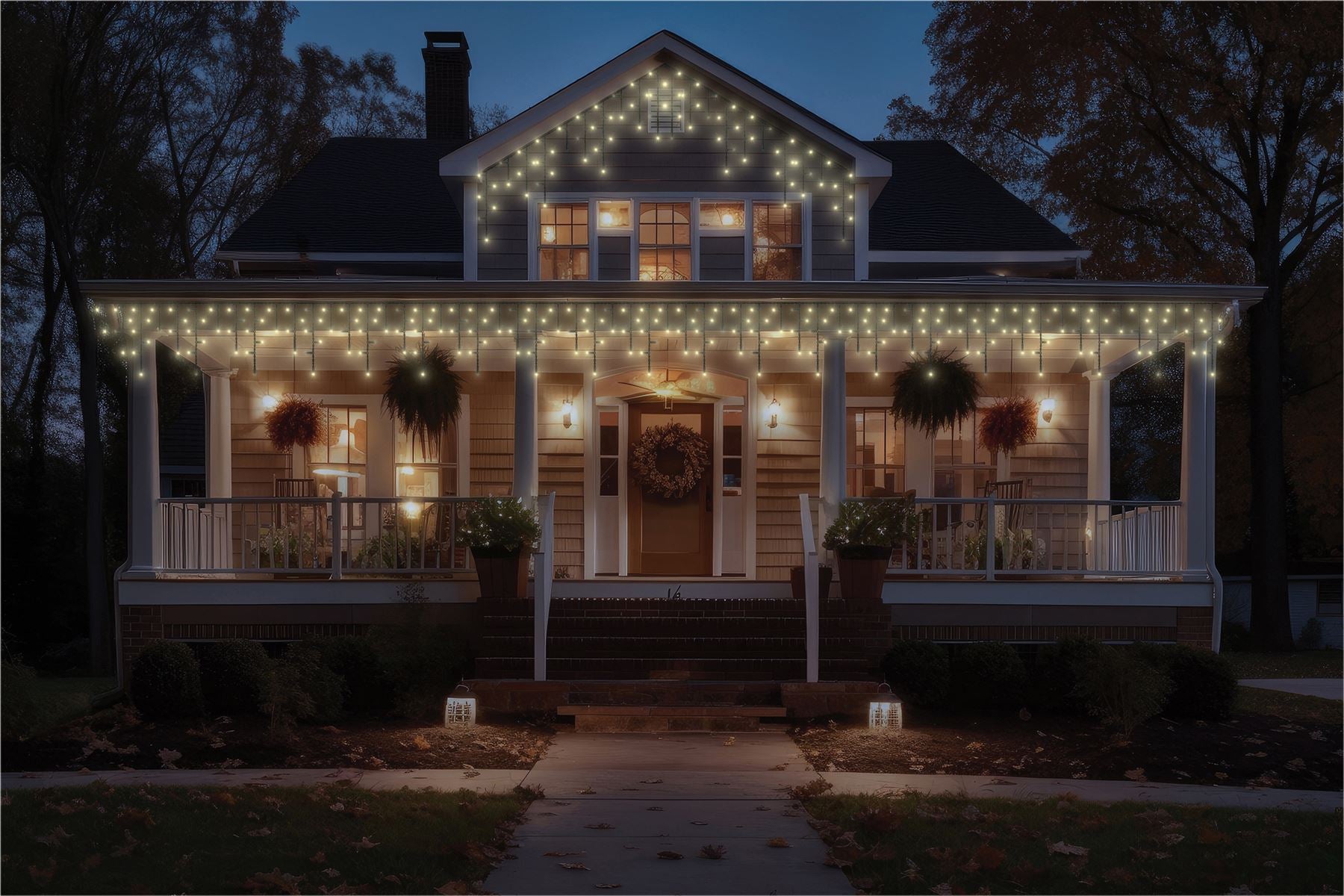 2m Easy-Connect Warm White 60 Icicle Lights Black Rubber With 60/40/20cm Drop