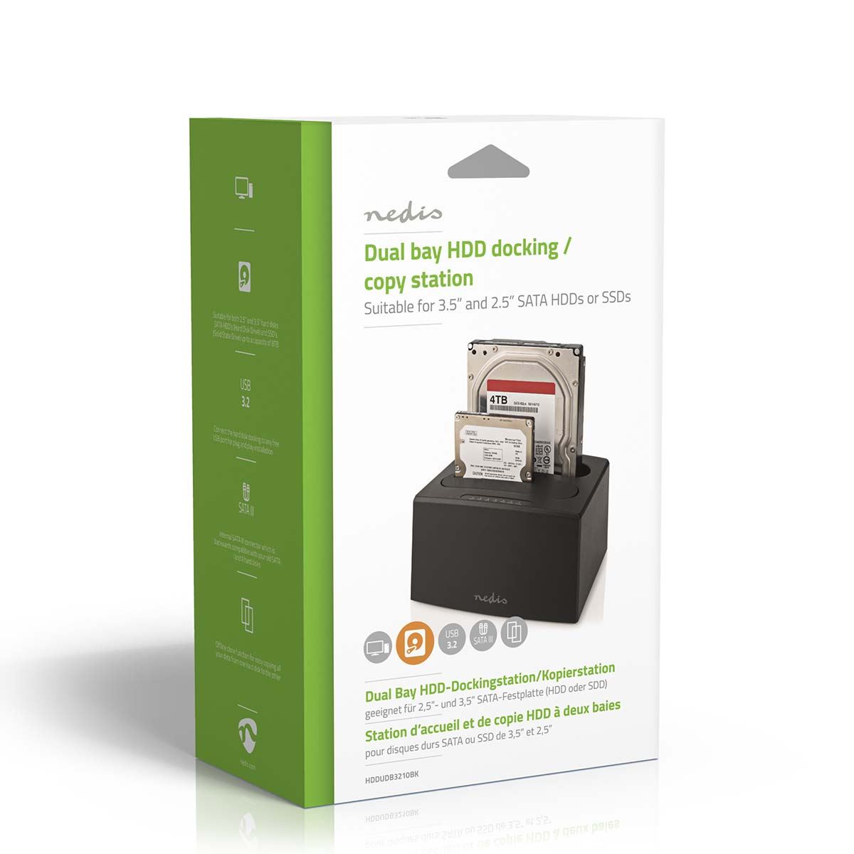 Nedis Hard Disk Docking station | USB 3.2 Gen1 | USB Type-A | 2 Disks | 2.5 / 3.5 " | USB 3.2 Gen1 | Docking | Desktop