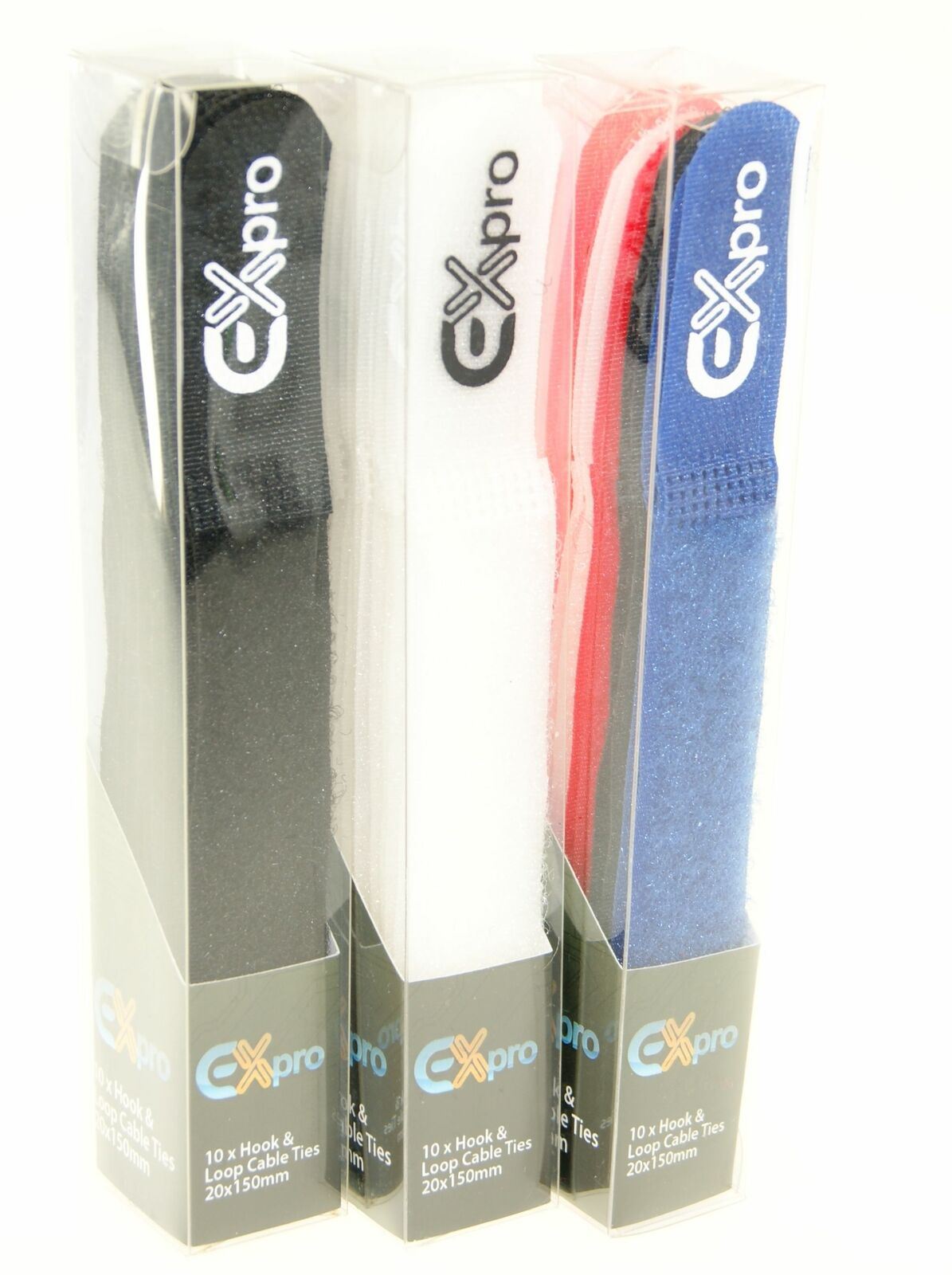 Ex-Pro Reusable Velcro Hook & Loop Self-Gripping Cable Ties 150mm x 20mm - 10 Pack White