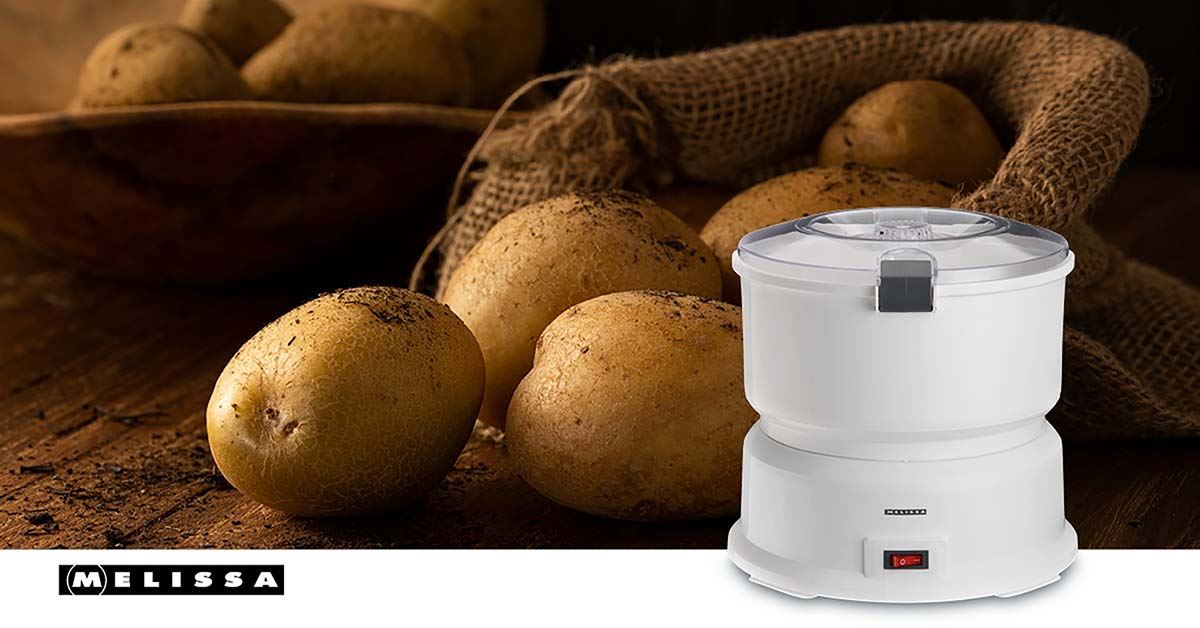 MELISSA 85W Electric Potato Peeler Machine 1KG Potato Rumbler Electric with Container for Peeling Potatoes and Spin Drier Salad/Vegetables to Remove Excess Water