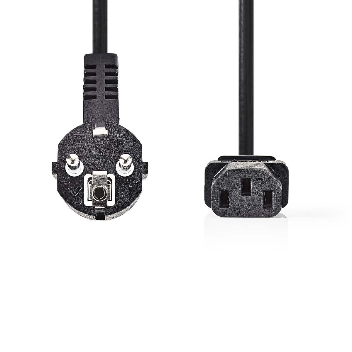 Nedis Power Cable | Plug with earth contact male | IEC-320-C13 | Angled | Straight | Nickel Plated | 2.00 m | Round | PVC | Black | Label