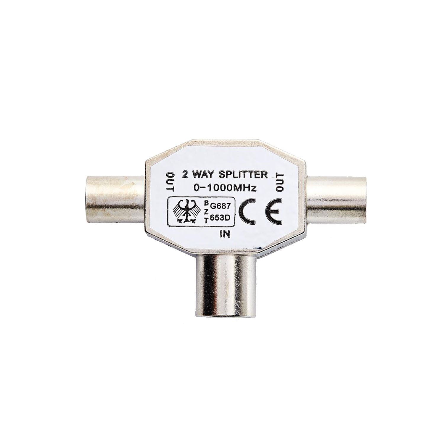 TV Antenna Adapter Splitter EC Ariel (Coax) Female to  2x Ariel Coax Male 75 Ohm T-Splitter