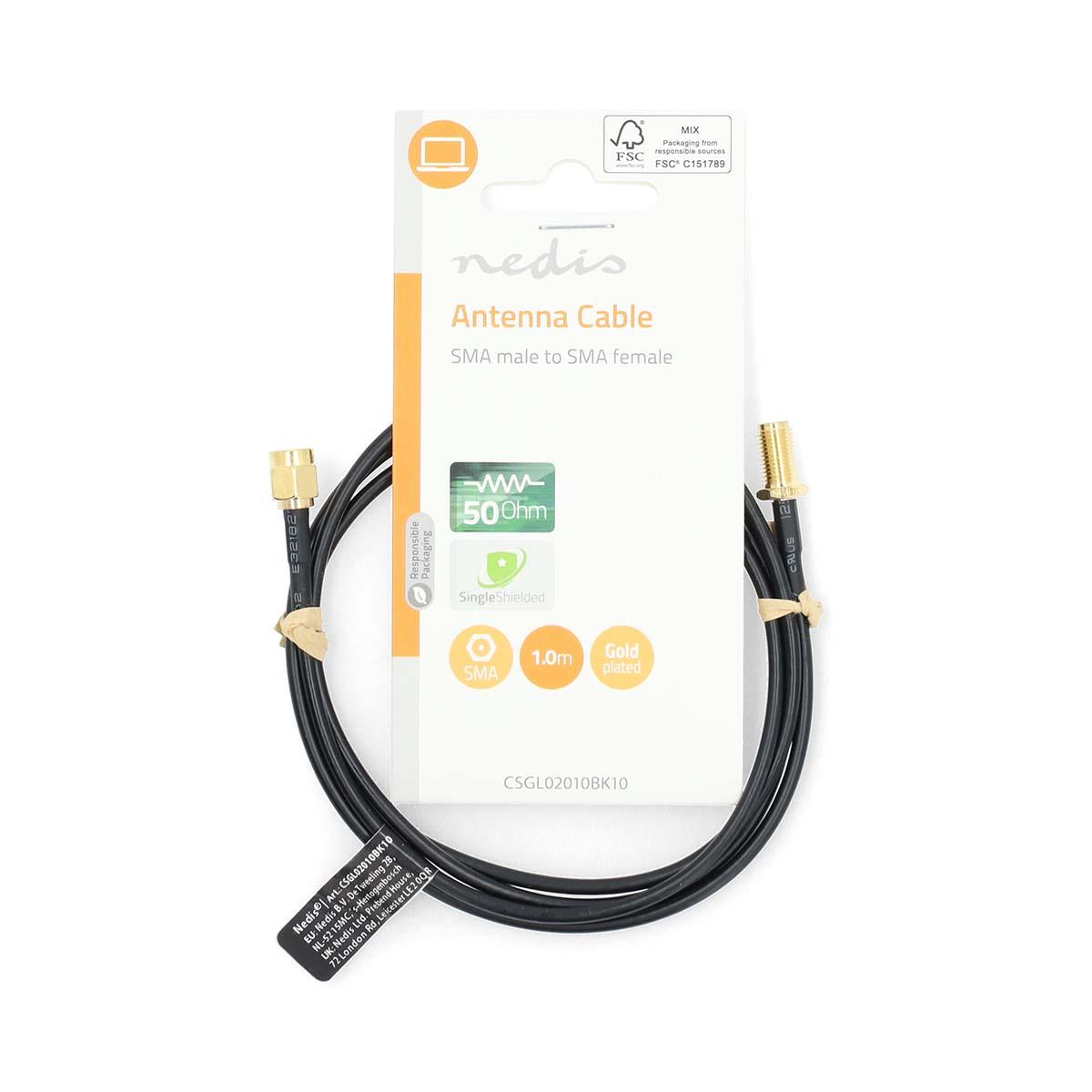Nedis SMA Cable | SMA Male | SMA Female | Gold Plated | 50 Ohm | Single Shielded | 1.00 m | Round | PVC | Black | Label