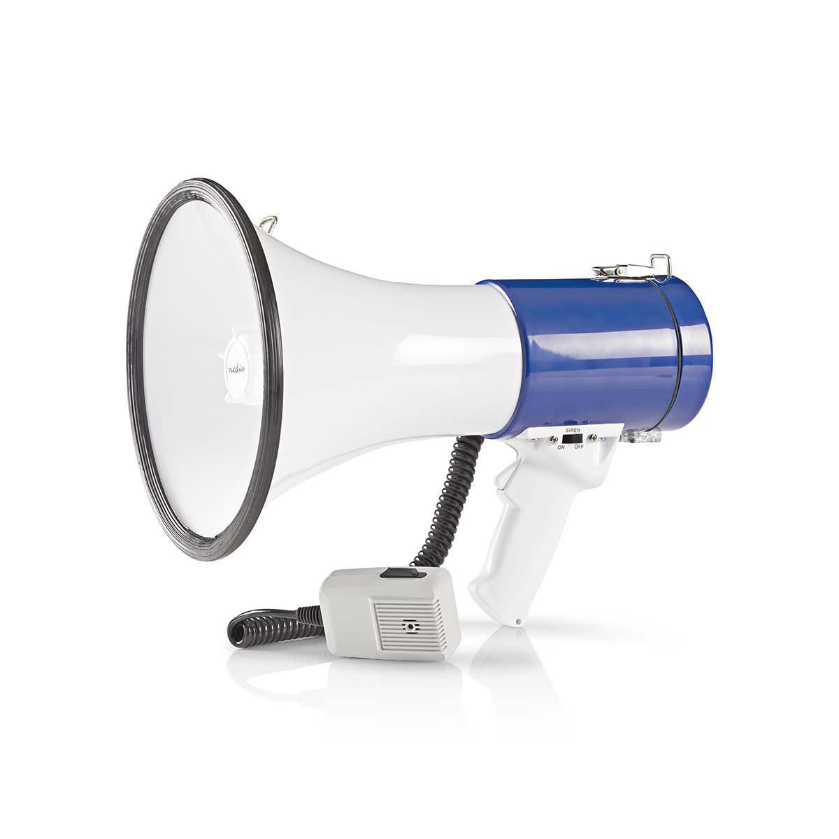 Nedis Professional 25W Super Loud Megaphone with Detachable Handheld Microphone, Built-In Siren, Adjustable Volume and Shoulder Strap