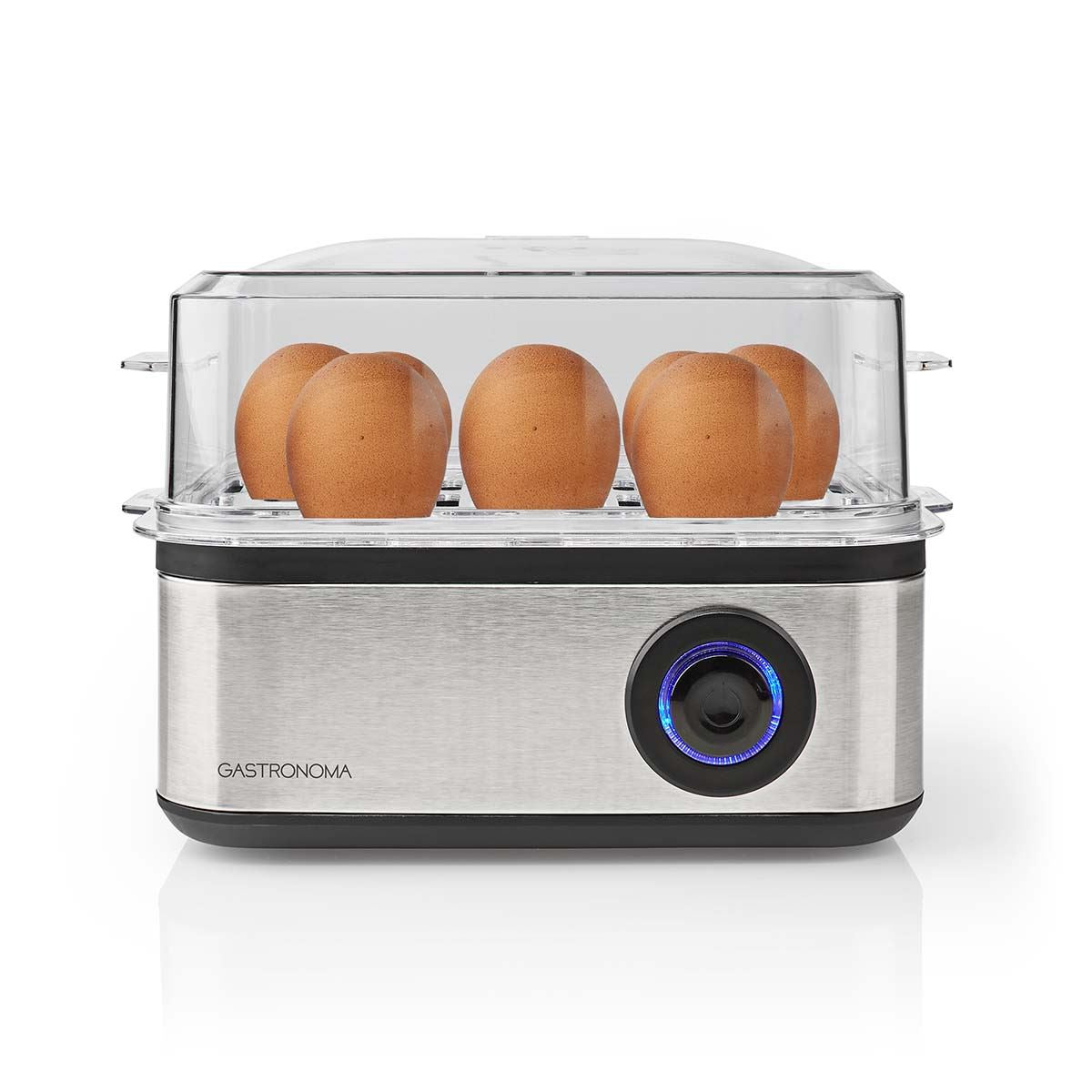 Gastronoma Rapid Egg Cooker, 8 Egg Capacity Stainless Steel Boiler Egg Maker for Soft, Medium, Hard Boiled Eggs, Poached with Auto Shut-Off & Buzzer, Includes Omelet Bowl & Measuring Cup, BPA Free