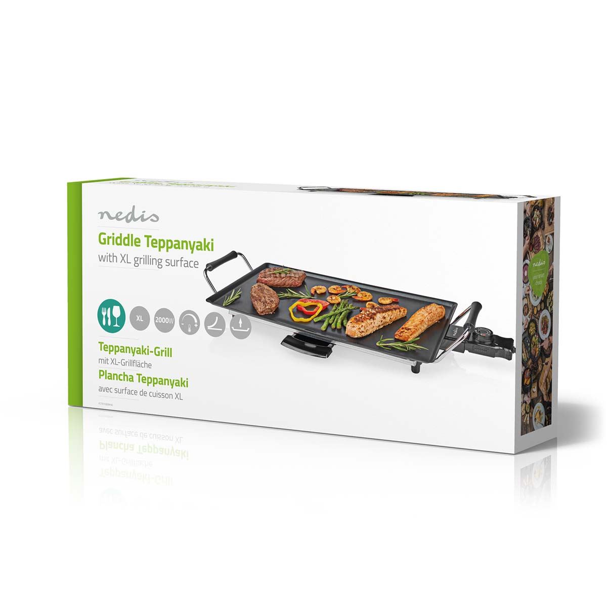 Nedis Electric Non Stick Teppanyaki Table Top Grill Griddle Plate BBQ with Drip Tray - 47.5cm x 26.5cm