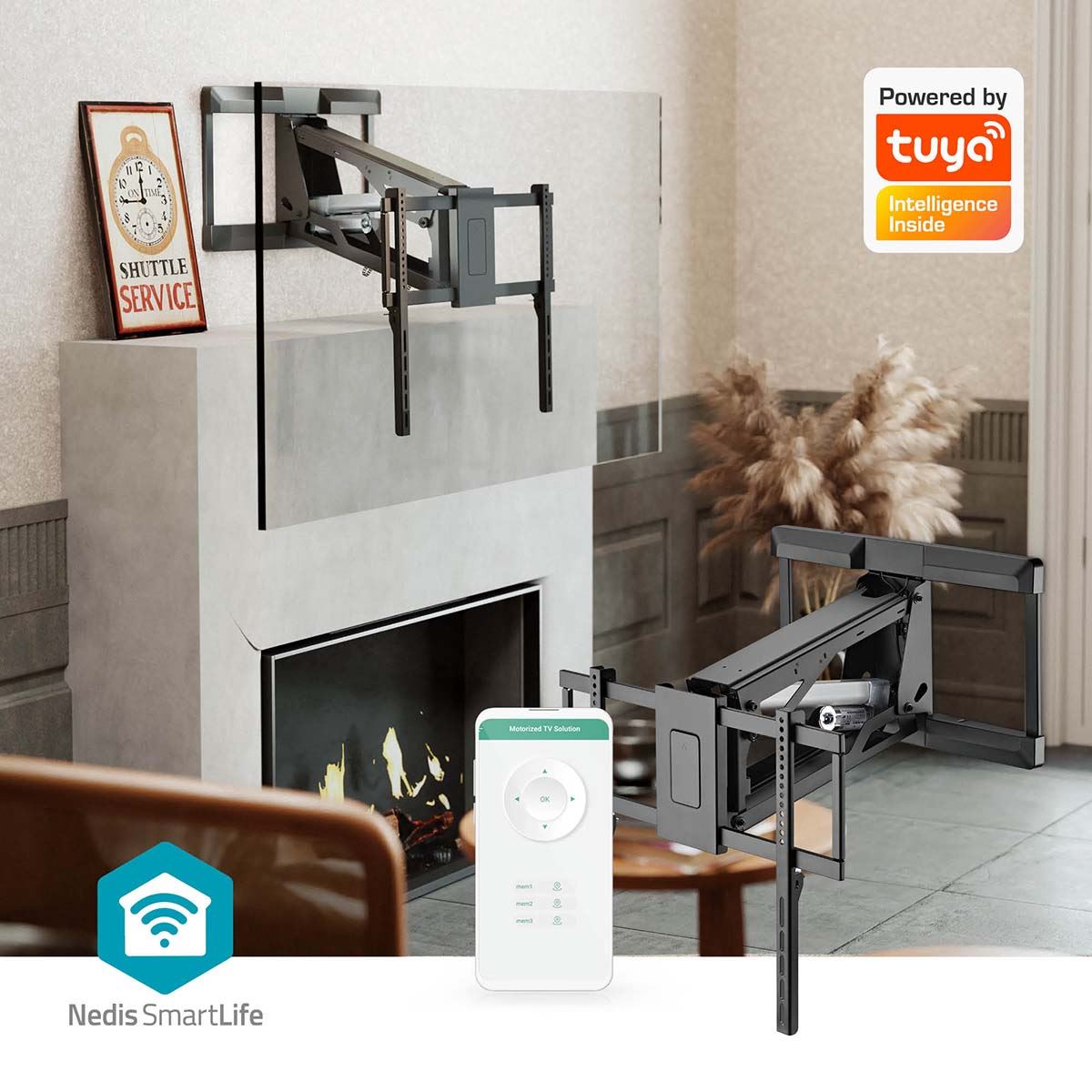 Nedis SmartLife Motorised Lift TV Wall Mount Bracket for 37-75" Screen Max 35kg Adjustable Height Tilt and Swivel with Remote Control