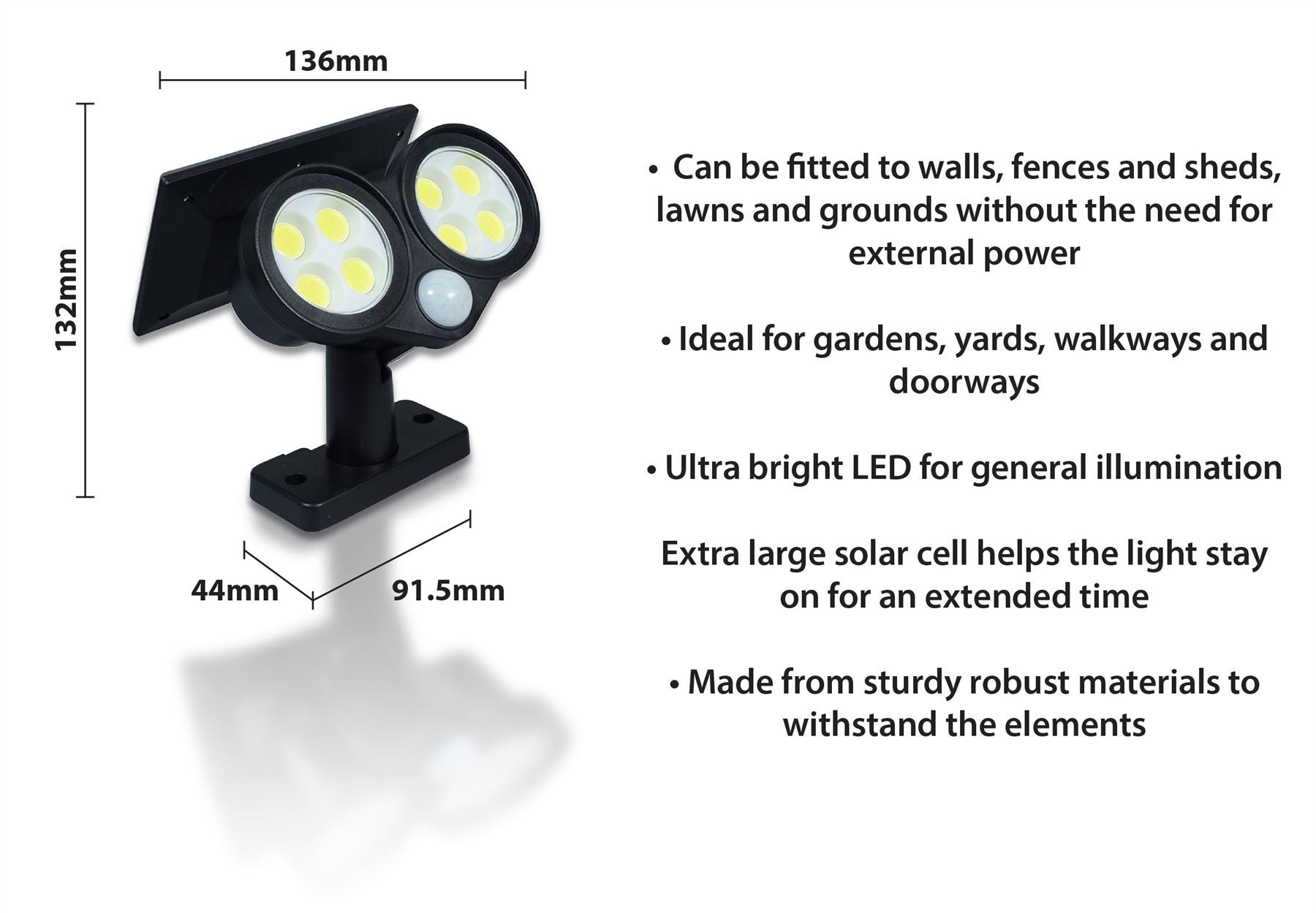 Twin LED Solar Security Lamp  Wall and Floor Mount With Movement Sensor.