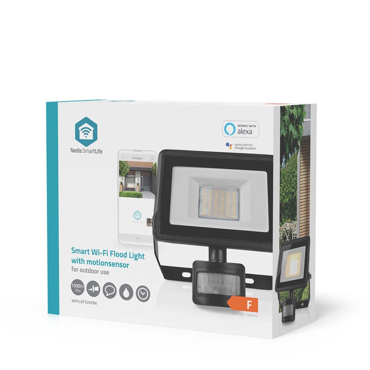 Nedis Smartlife LED Security Floodlight 20W White WIFI APP Alexa Google Outdoor with PIR Motion Sensor