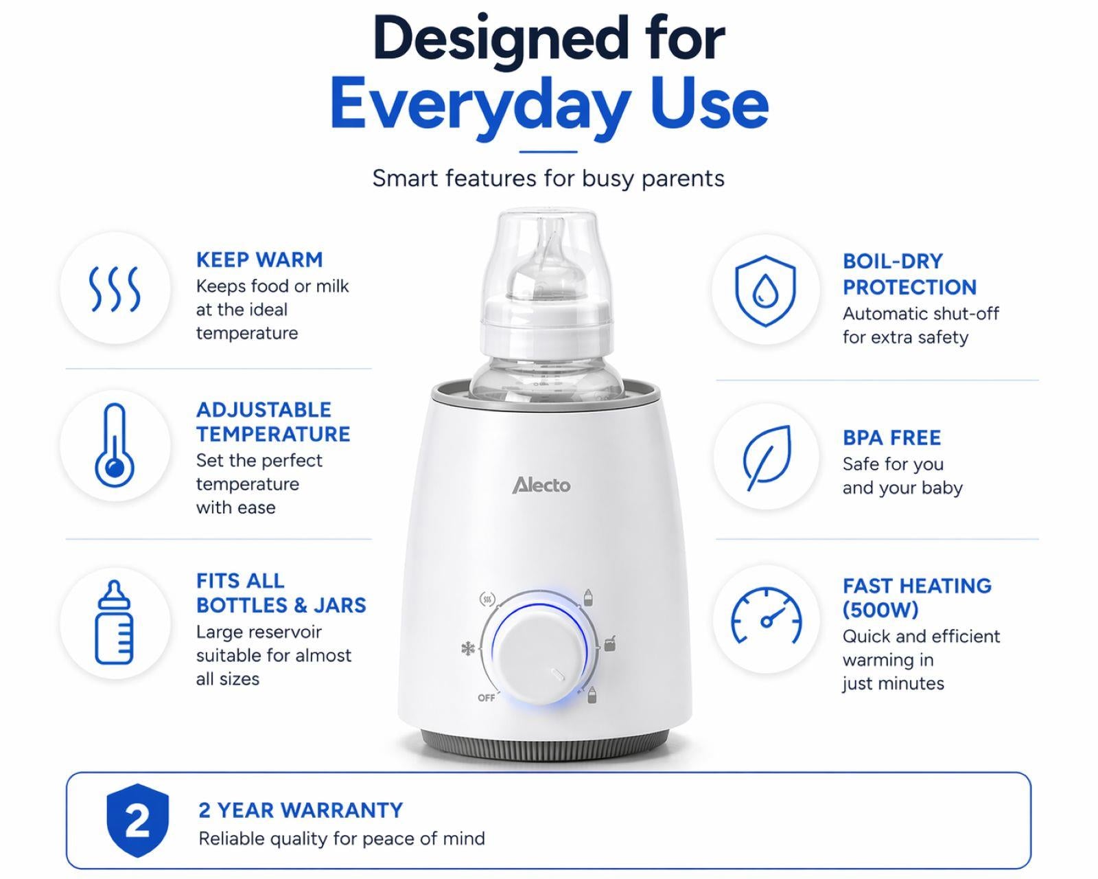 Alecto Fast Bottle / Food Warmer with Smart Temperature Control: Warms Evenly