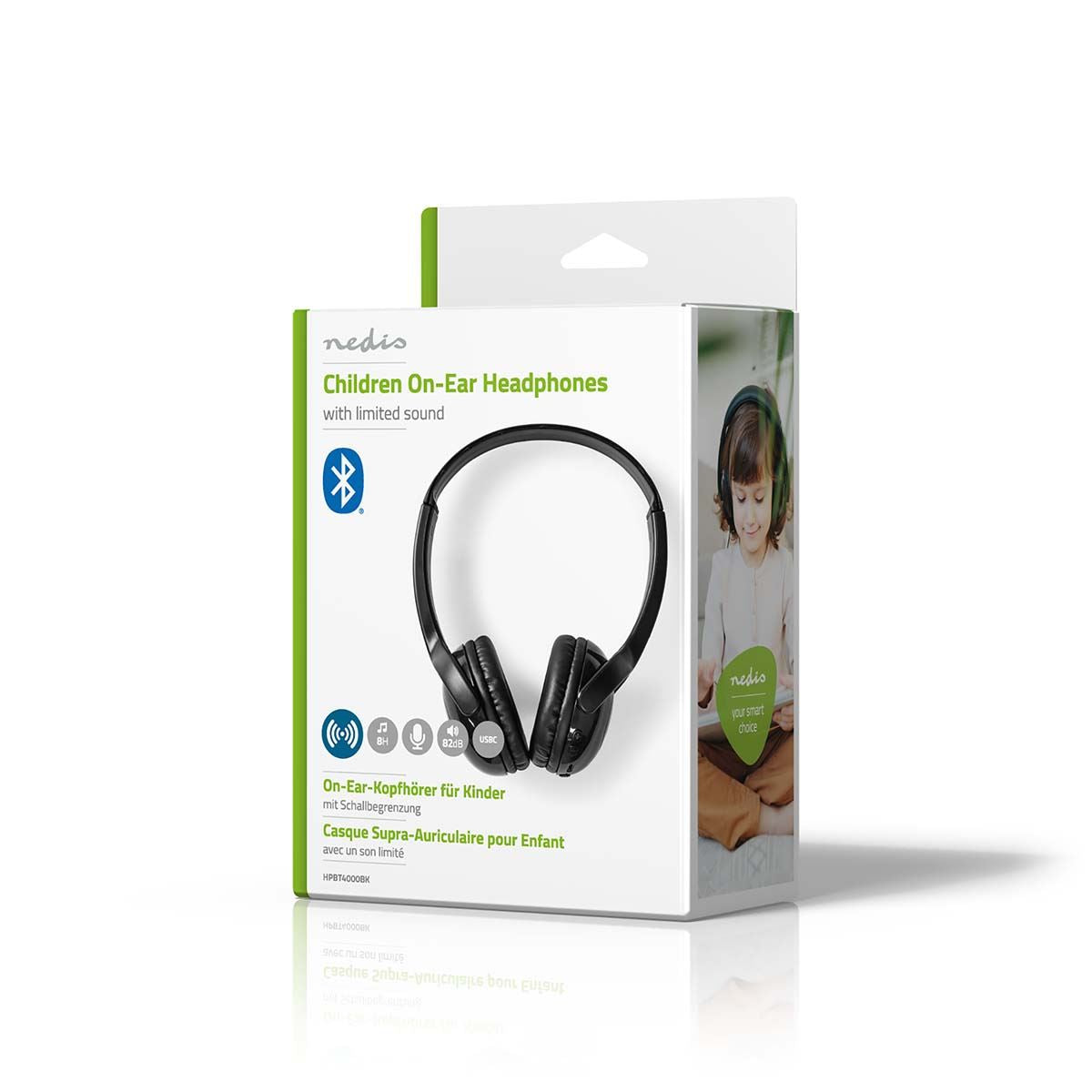 Nedis Wireless On-Ear Childrens Headphones With 60dB Sound Limitation, Bluetooth 5.0, Built-In Microphone, Adjustable Headband, 8 Hour Playtime, USB-C Charging, 30mm Drivers