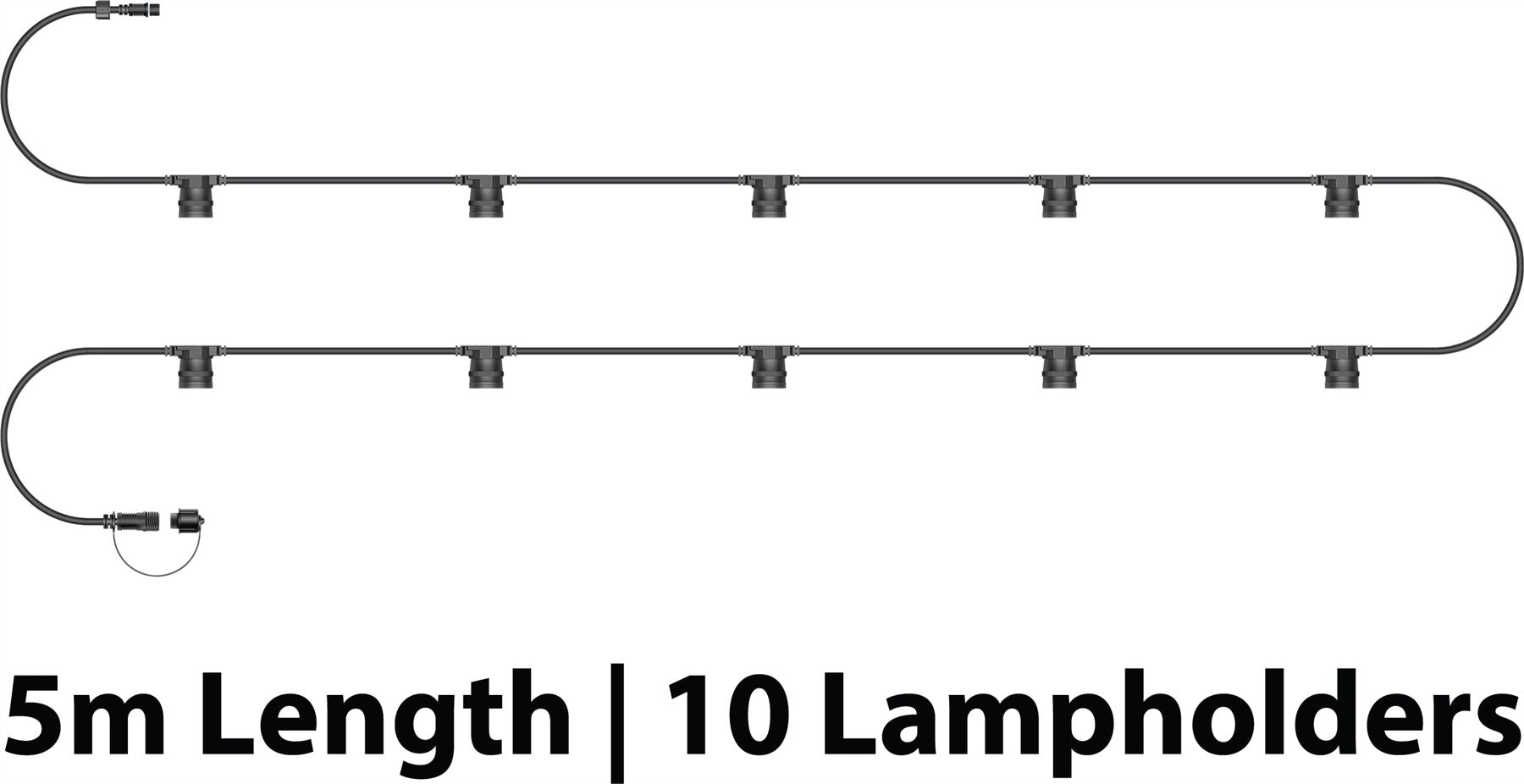 5m 10 Light Easy-Connect Festoon Interconnectable Lighting Black Rubber Cable