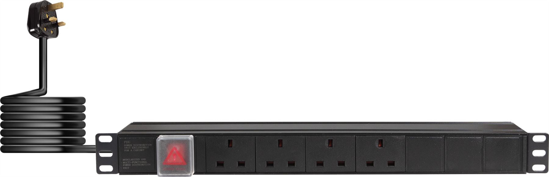 4-Way Horizontal 13A Switched PDU 19-Inch 1U Standardised Power Distribution Unit 2m Lead
