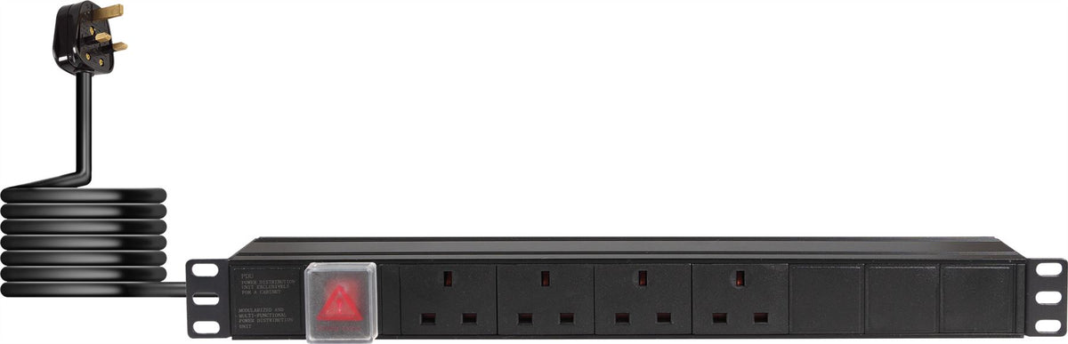 4-Way Horizontal 13A Switched PDU 19-Inch 1U Standardised Power Distri