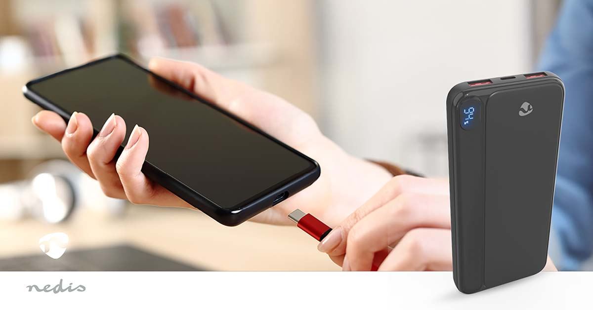 Nedis Powerbank | 10000 mAh | 1.5 / 1.67 / 2.0 / 2.22 / 3.0 A | 3 Outputs 1x USB-C™ / 2x USB-A | Input 1x USB-C™ | PD3.0 20W | Lithium-Polymer | LED Display