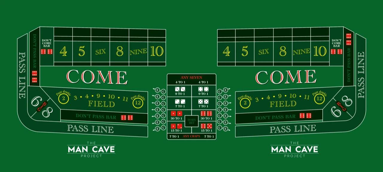 The Man Cave Project Luxury Craps Table, Mahogany Effect Dark Wood with Green Baize Cloth Surface, Chip Holder and Faux Leather Ar...