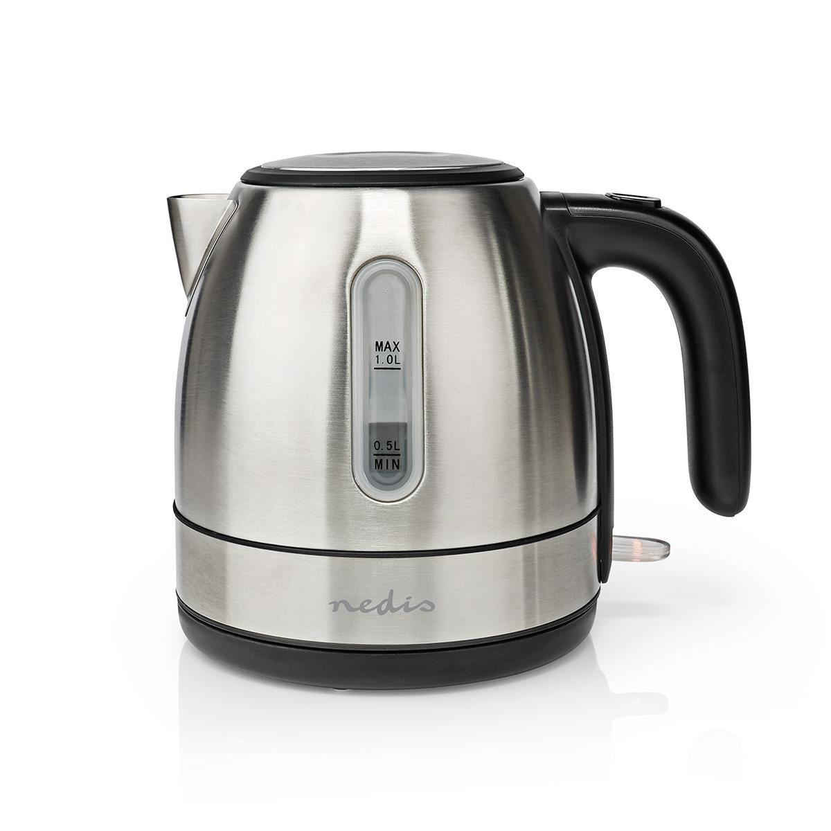 Nedis Electric Kettle, 1.0L Capacity with Quick Boil Time, Boil-Dry Protection and Removable Filter for Fresher Water, 2150W - Silver