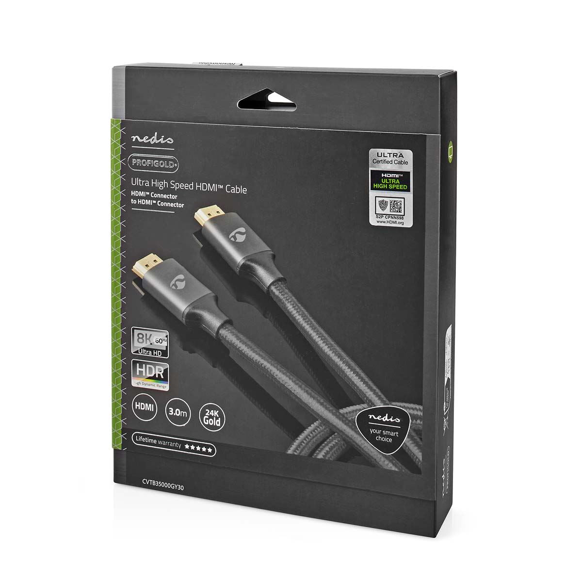 Nedis Ultra High Speed HDMI™ Cable | HDMI™ Connector | HDMI™ Connector | 8K@60Hz | 48 Gbps | 3.00 m | Round | 6.7 mm | Gun Metal Grey | Cover Window Box