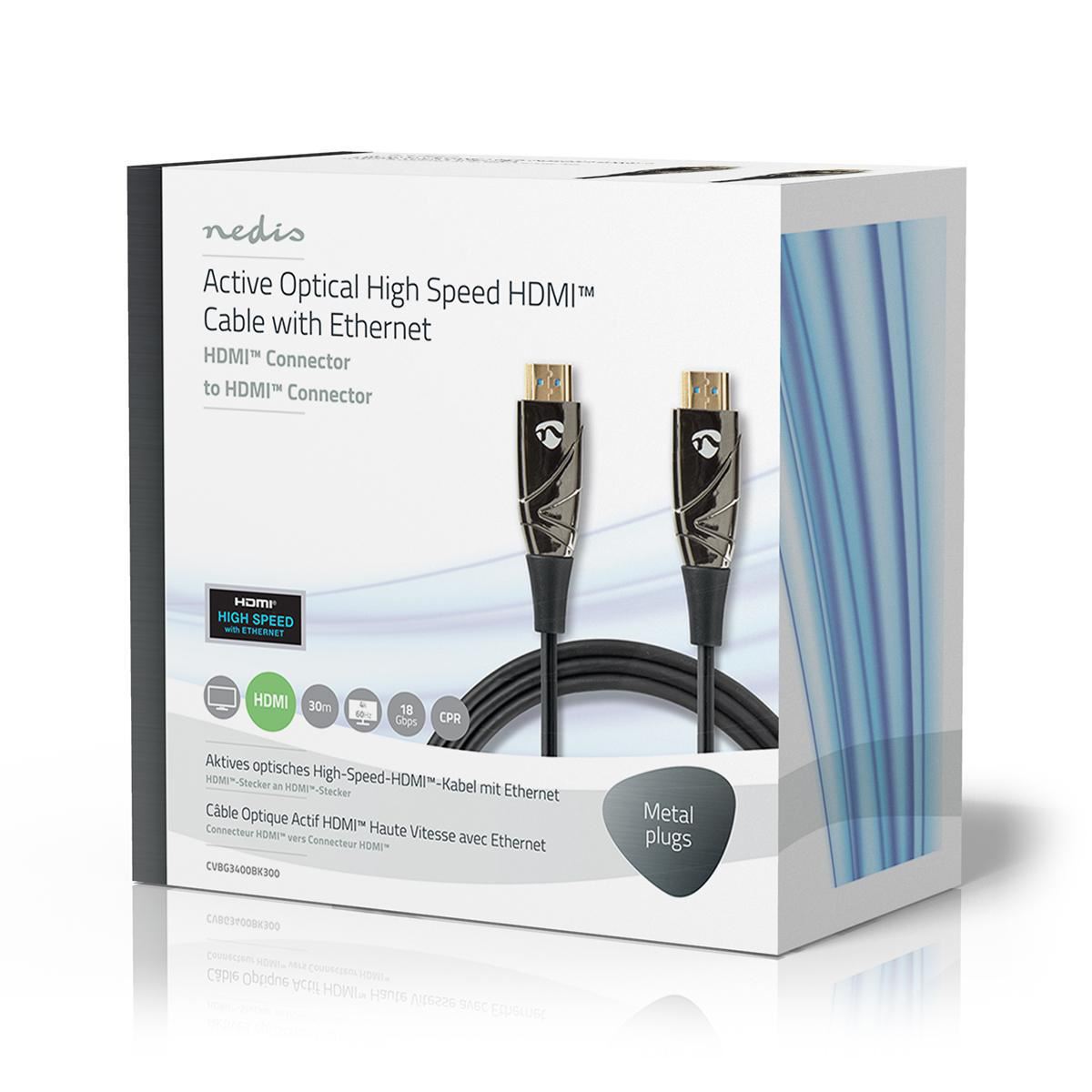 Nedis Active Optical High Speed HDMI™ Cable with Ethernet | HDMI™ Connector | HDMI™ Connector | 4K@60Hz | 18 Gbps | 30.0 m | Round | PVC | Black | Gift Box
