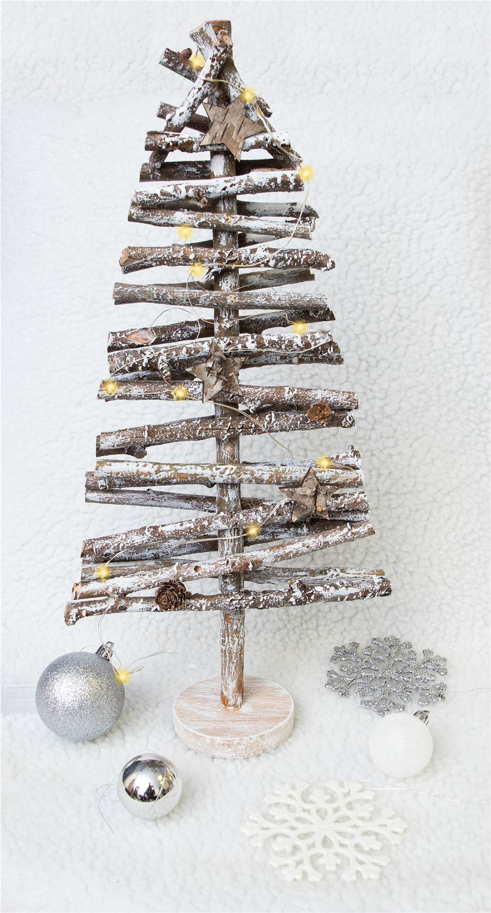 Battery Powered Birch Wood Christmas Tree Light Effect with LED String Lights