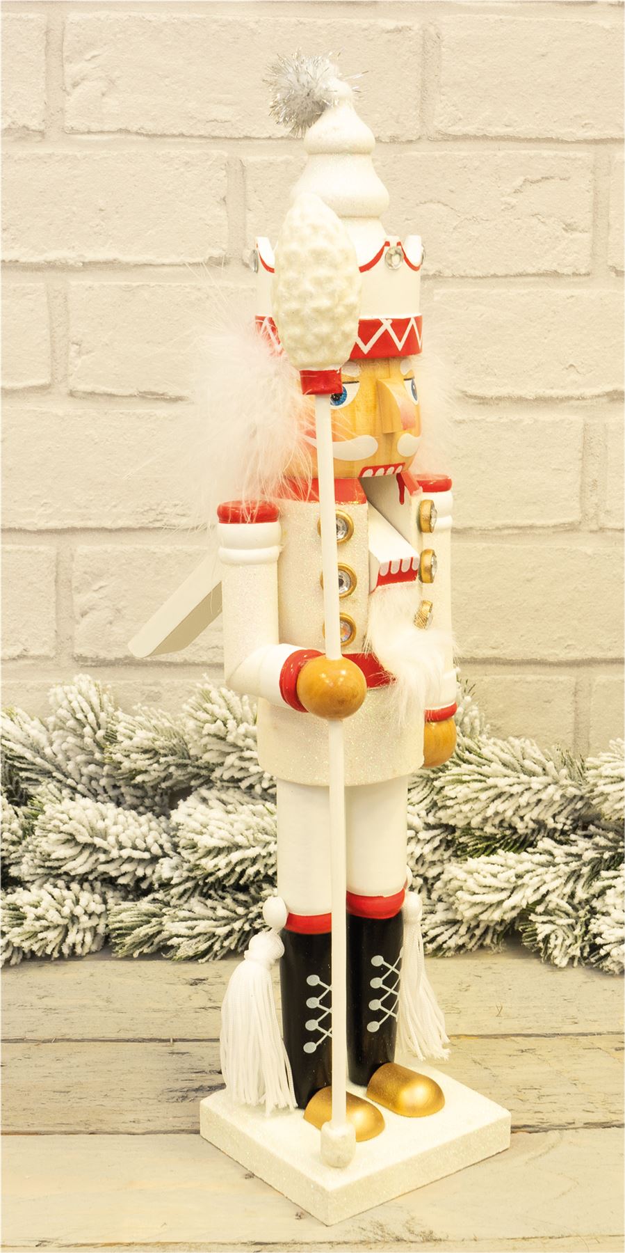 40cm Traditional Christmas Nutcracker Wooden Soldier Decoration White and Red