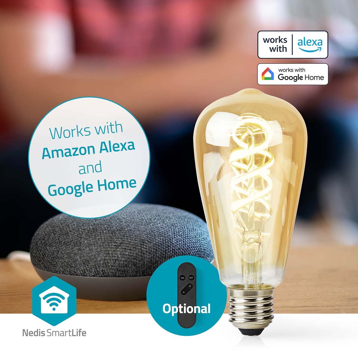 Nedis SmartLife LED Filament Bulb | E27 | 360 lm | 4.9 W | Warm to Cool White | 1800 - 6500 K | Glass | Android™ / IOS | ST64 | 1 pcs