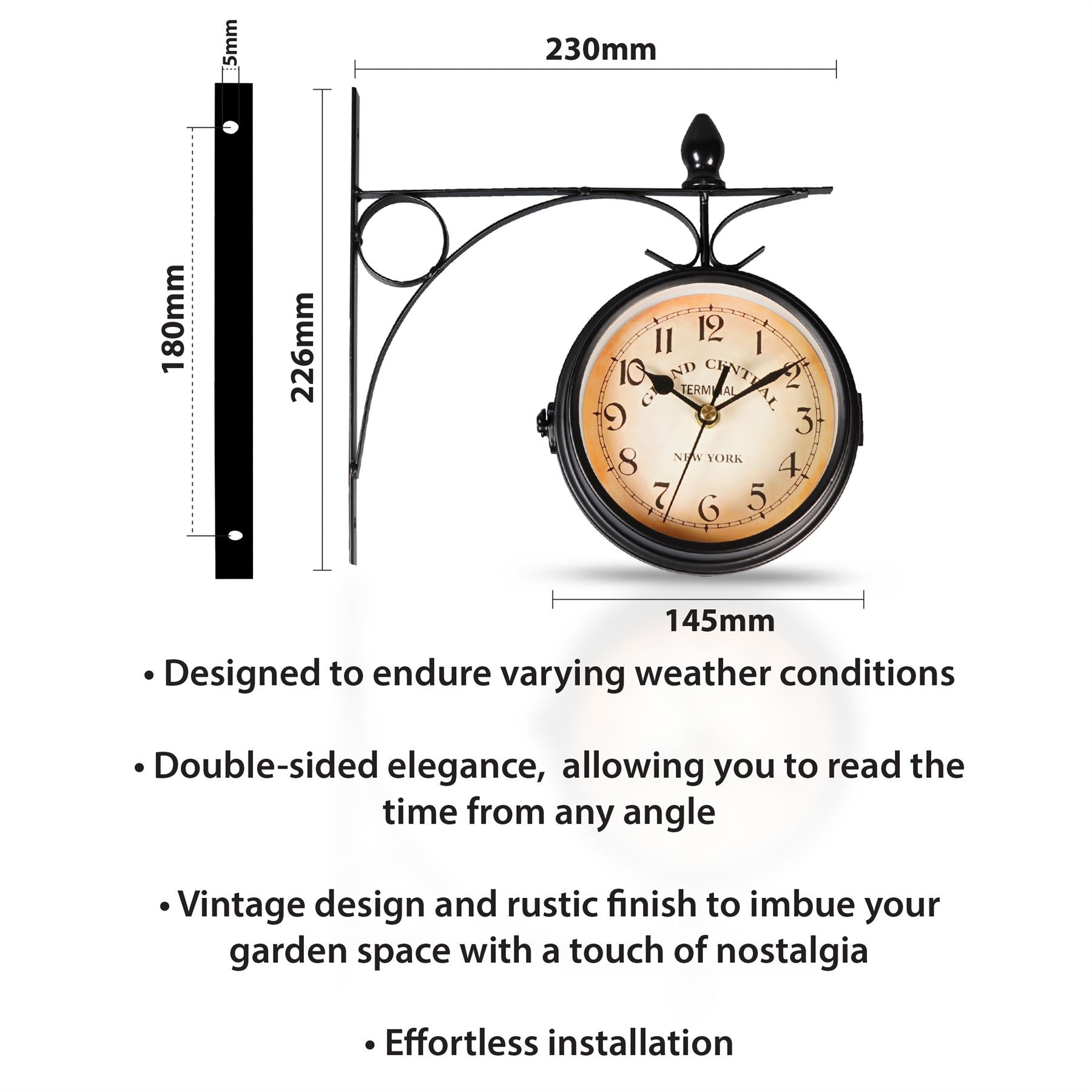 Double Sided Station Wall Clock 12cm Vintage Style Outdoor Decoration Round