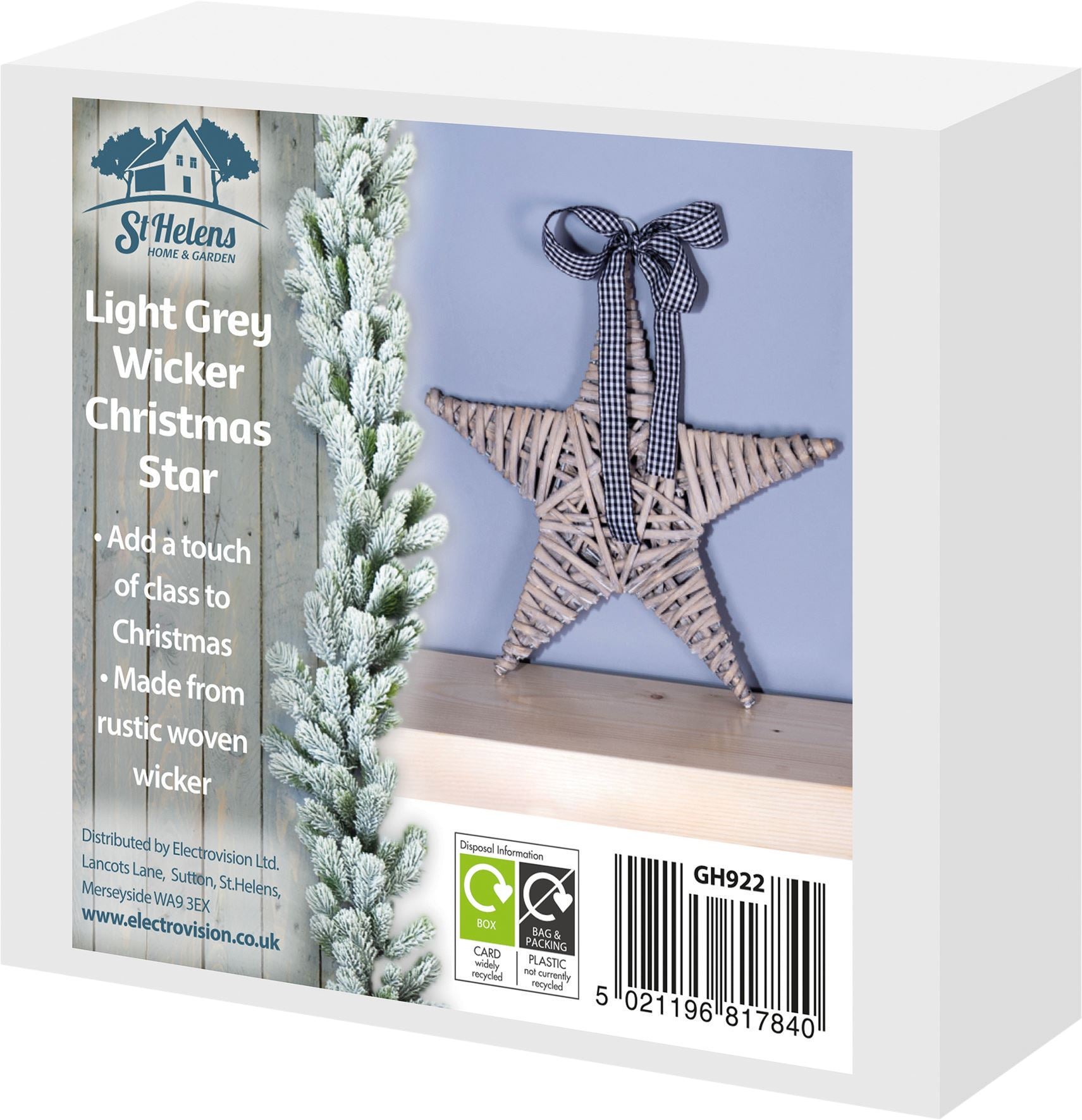 Natural Woven Wicker Christmas Star Hanging Decoration Light Grey
