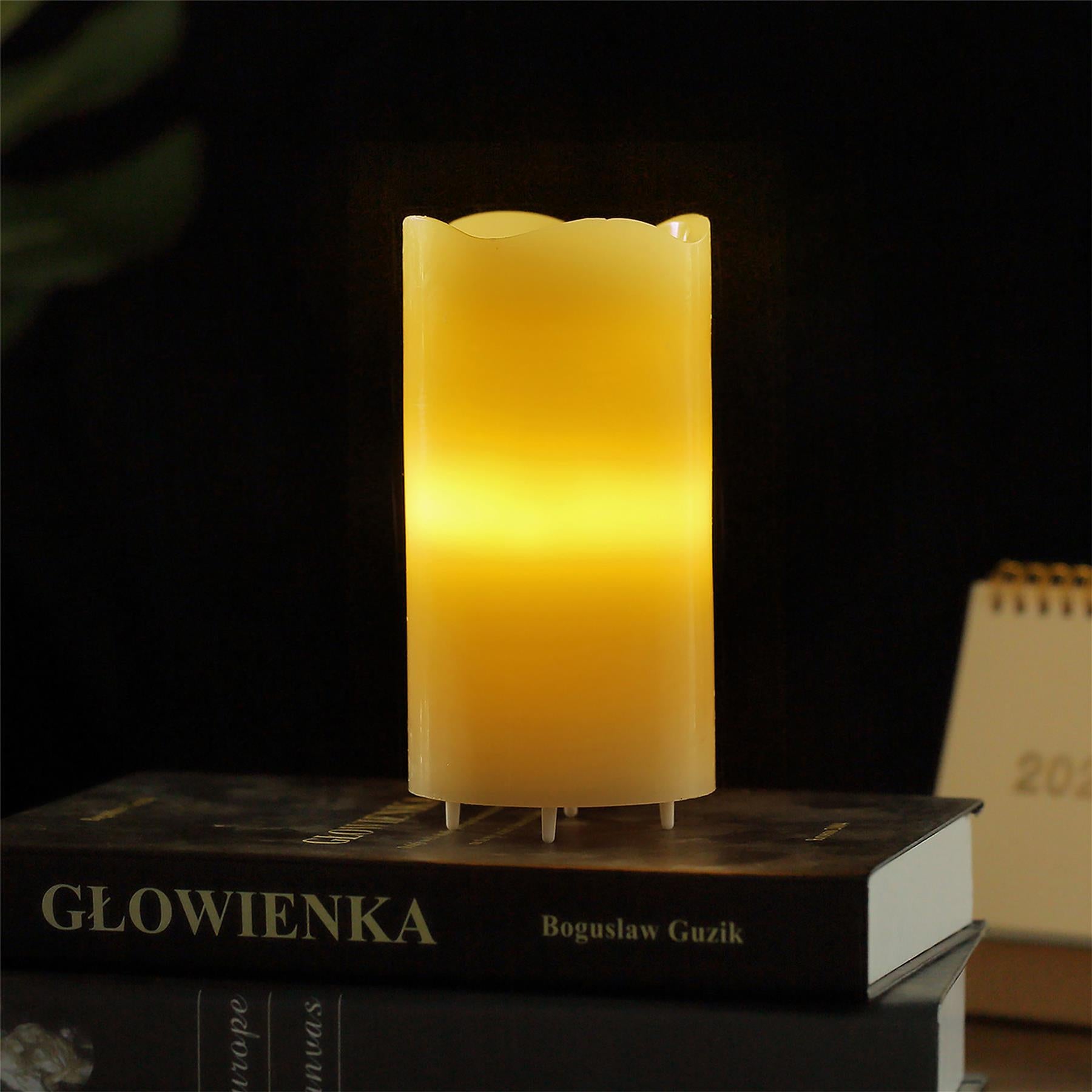 LED Artificial Flameless Candle with White Stars Projector Light, Dimmable Brightness and Timer