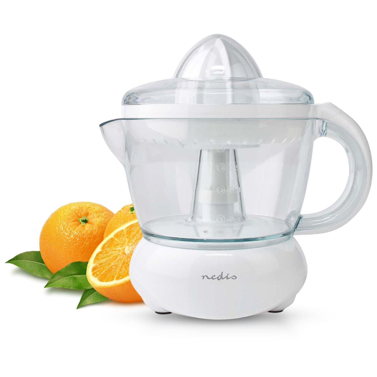 Nedis 0.7L Electric Citrus Press Juicer Squeezer, 25W Motor, with Bi-Directional Twist, 2 x Interchangeable Cones, and Easy Pour Spout