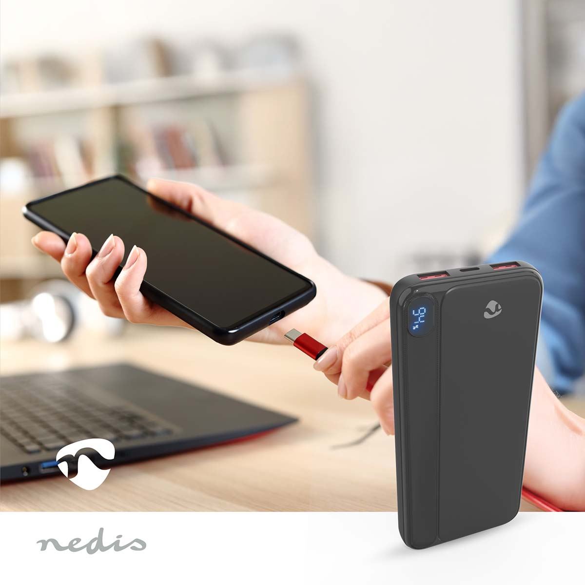 Nedis Powerbank | 10000 mAh | 1.5 / 1.67 / 2.0 / 2.22 / 3.0 A | 3 Outputs 1x USB-C™ / 2x USB-A | Input 1x USB-C™ | PD3.0 20W | Lithium-Polymer | LED Display