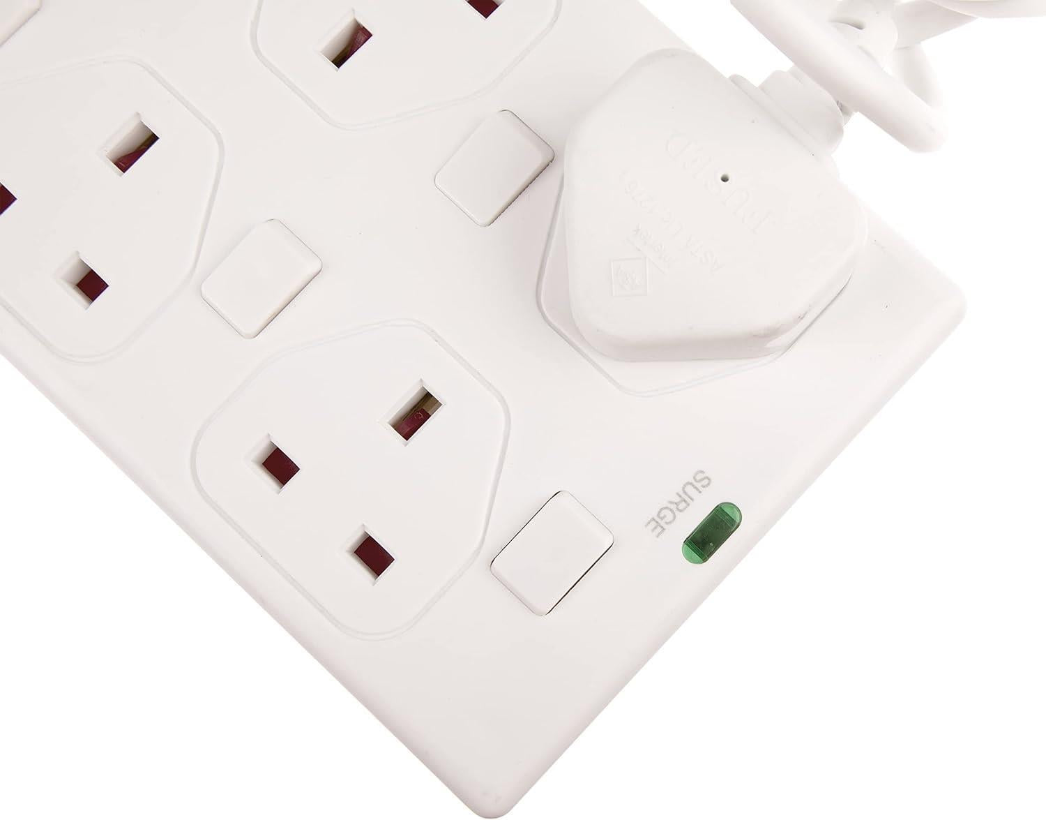 6 Gang 5m  Mains Extension Lead Socket Individually Switched 13A with Surge Potection - White